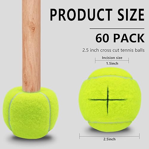 Miniatura 2 de Magicorange Paquete de 60 pelotas de tenis precortadas a granel para sillas, pelotas de tenis de 2.5 pulgadas, fundas para patas de sillas para