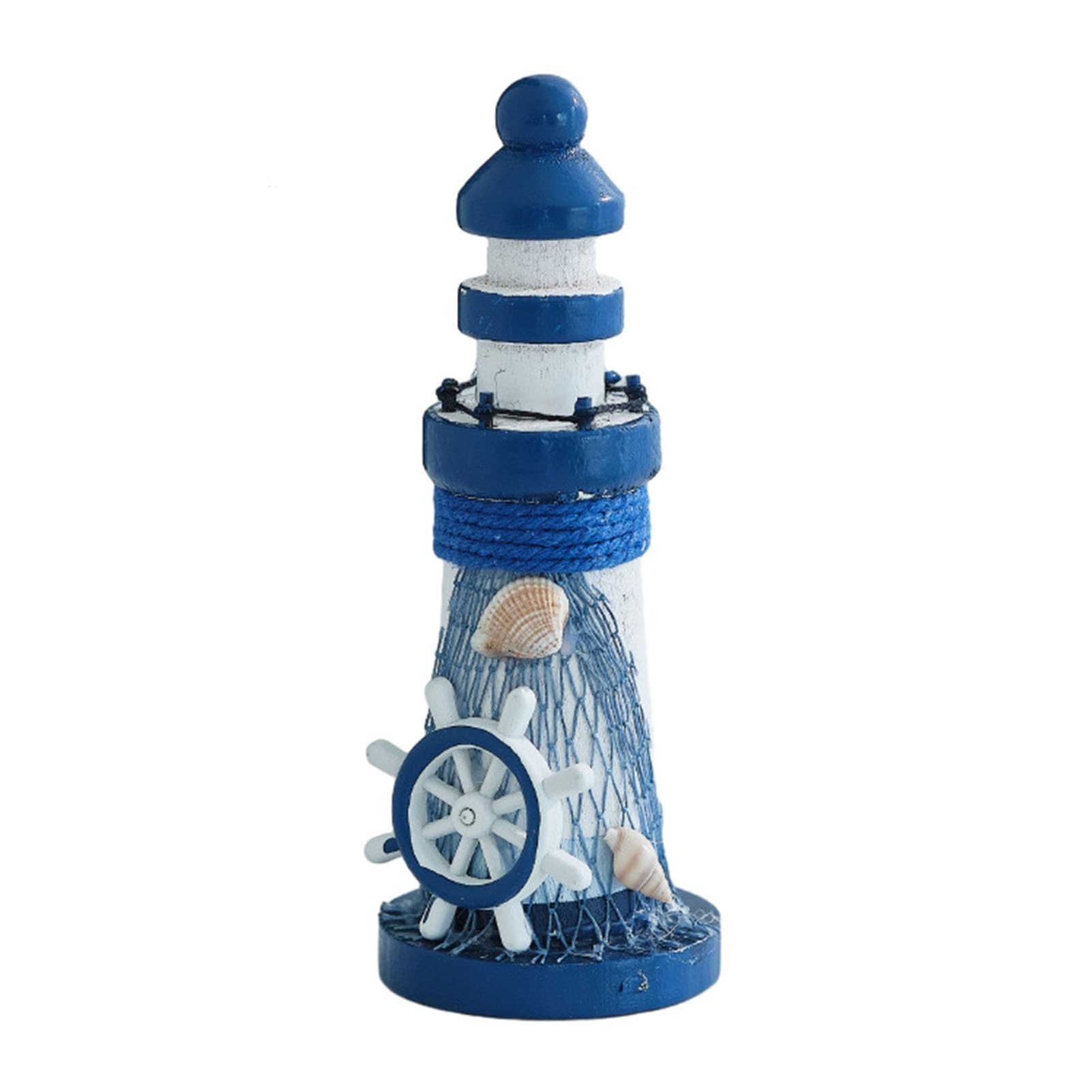 Rikuuui Wooden Lighthouse Figurine, Handmade Nautical Lighthouse Beach Decoration, White Blue Coastal Tabletop Decor for Home, Living Room H
