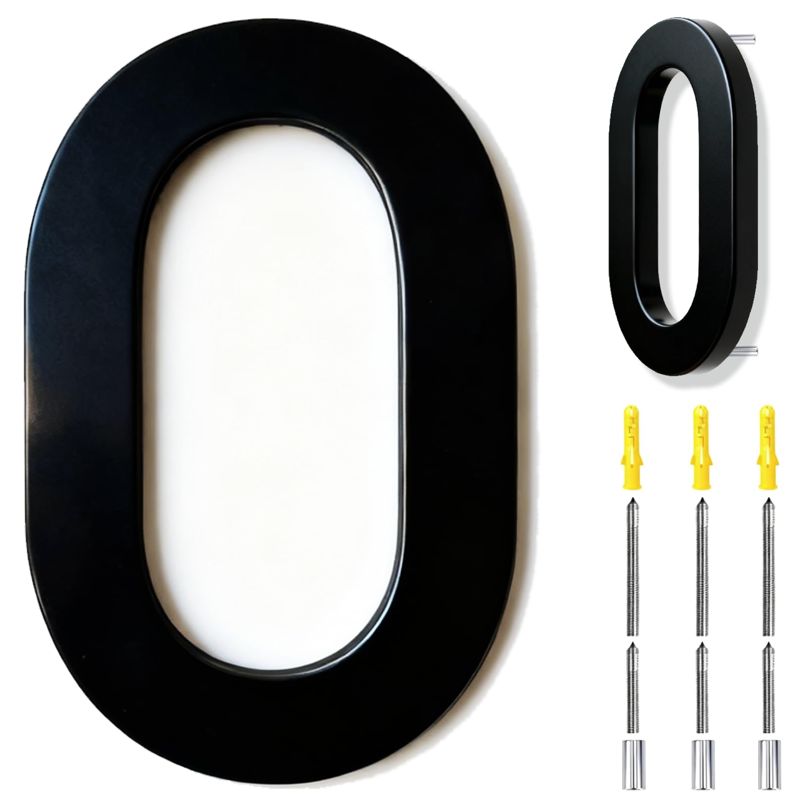 6 Inch House Numbers Black, 3D Floating Stainless Steel Address Door Number 6" with Nails Kit & Template, Zinc Alloy, Waterproof, Rust-resistant, Non-fading, for Home, Garage Gate, Street (0)