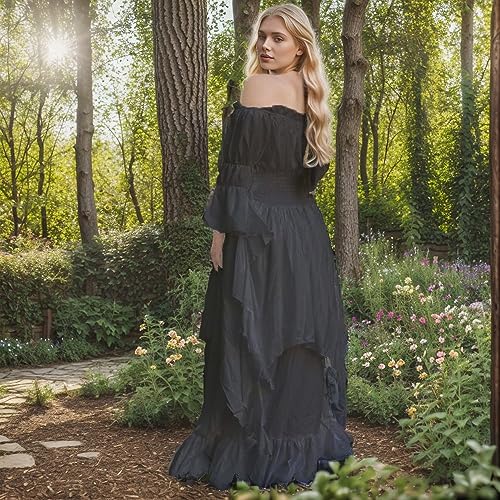 PLWEDDING Damen Gothic Hexen Kleid Mittelalter Renaissance Kostüm Viktorianisches Kleid(schwarz,2XL/3XL)