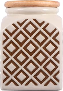 Cabilock - Tanica in ceramica con coperchio ermetico in legno da cucina per conservare alimenti, caffè, zucchero, tè, spezie e altro (marrone chiaro)