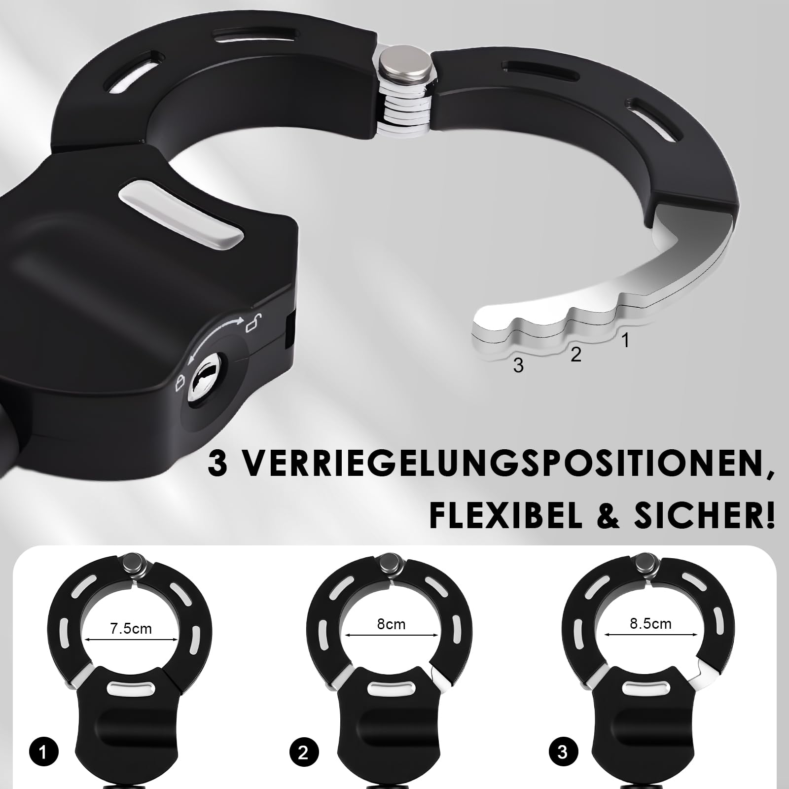 E Scooter Schloss, Schloss für E Scooter mit Schlüssel, Handschellenschloss mit Silikonschutz Gegen Kratzer, Hochsicherheitsschloss ideal für Scooter Roller, Kinderwagen, Motorrad, E-Bike