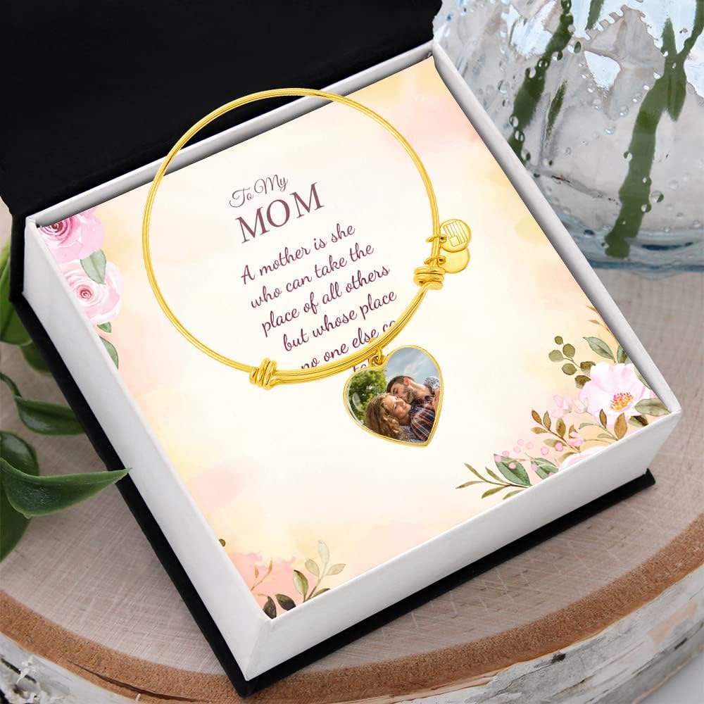 Customized Mom Bracelet, Heart Bangle With Message Card And Gift Box, Gift For My Mom, Gift For Mothers day & Birthday.
