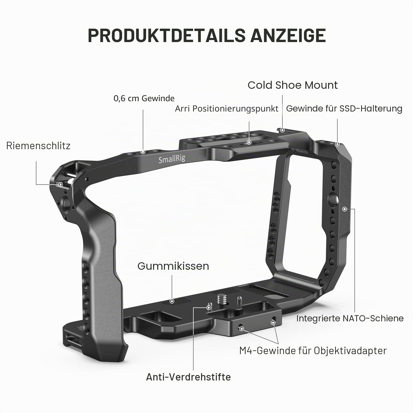 SMALLRIG Camera Cage, Cage Käfig BMPCC 4K, 6K für Blackmagic Pocket Cinema Kamera 4K Cage mit NATO Rail- 2203B