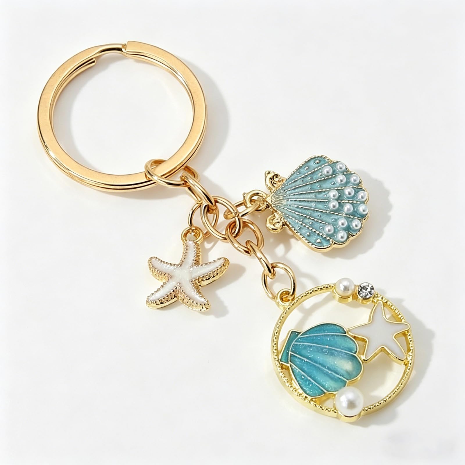 Beach Keychain, Blue Ocean Starfish Seashell Keychain, Beach Theme Bag Charm – Gold-Tone Coastal Key Chain Gift for Women Men Friends, Summer Vacation Accessories-image-37