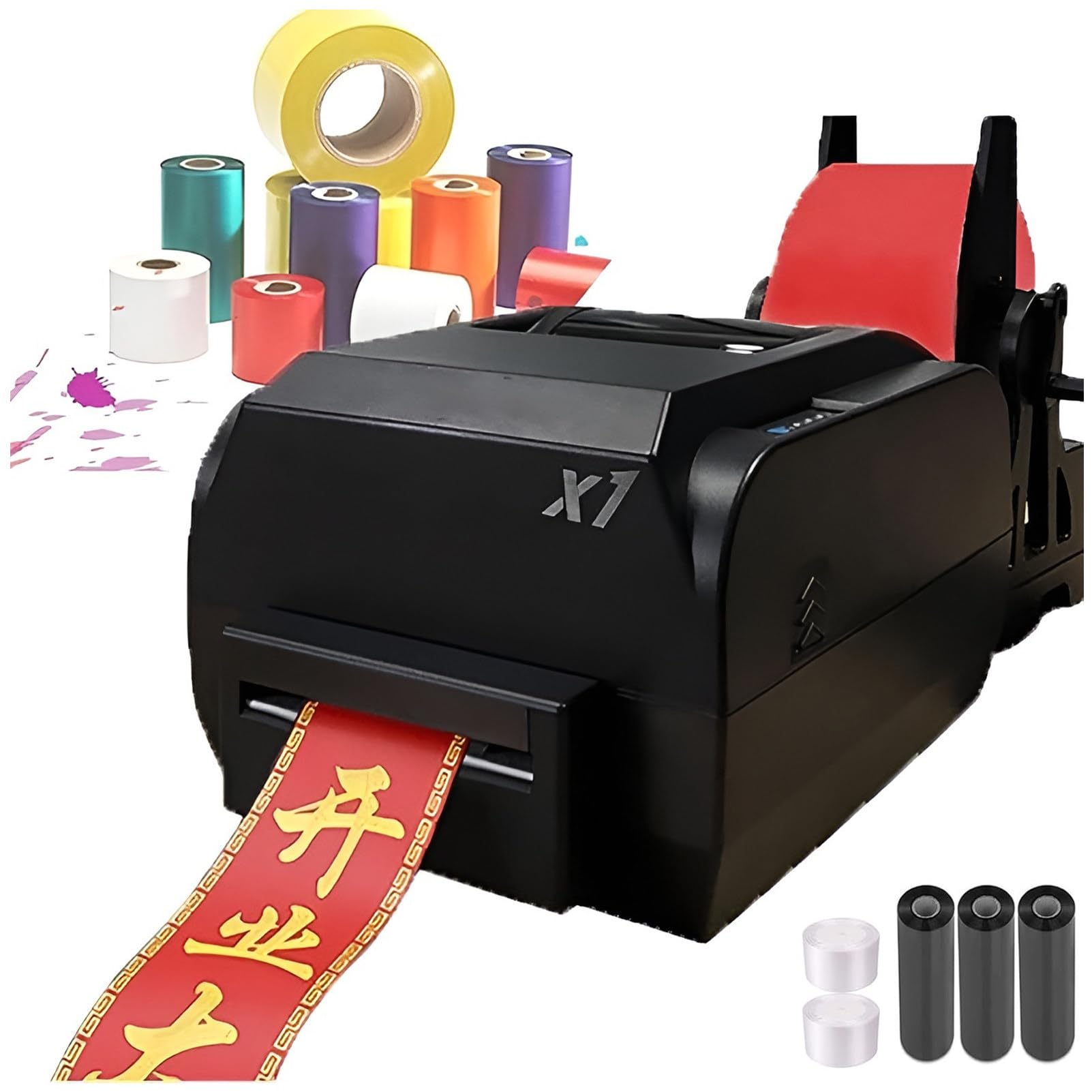 Satin Ribbon Printer Machine, Digital Thermal Ribbon Hot Foil Stamping Printing Machine, Lanyard Textile Foil Stamping Fabric Label Printer, 200DPI, 150mm/s,Supports 50+ Languages,SingleRow