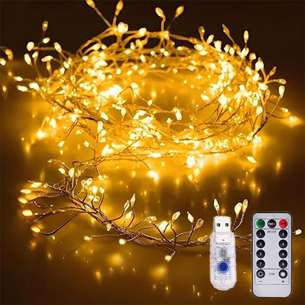 Copper Wire Firecracker Light String, LED Cluster Fairy Lights with Remote Control, Holiday Decoration Copper Wire Atmosphere Lights, For Bedroom, DIY, Christmas Tree, Garden, Party (Warm,3M)