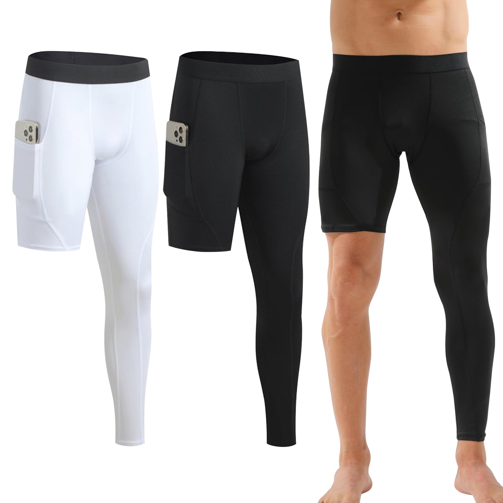blaward Men's Compression Pants 2-Pack - One Leg Basketball Running Tights, Athletic Base Layer Leggings for Training & Gym-picture-38