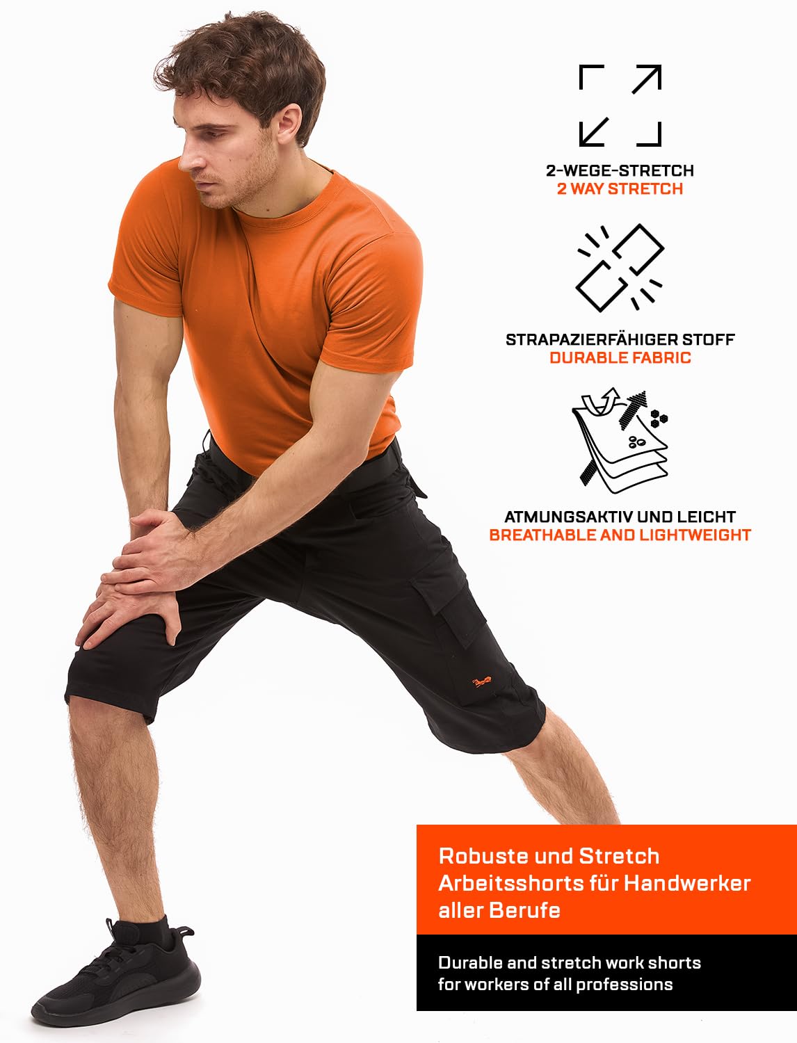 strongAnt Short Stretch Berlin Pro Pantalon Court de Travail d'été pour Homme Cargo Outdoor Gris-Noir-Blanc