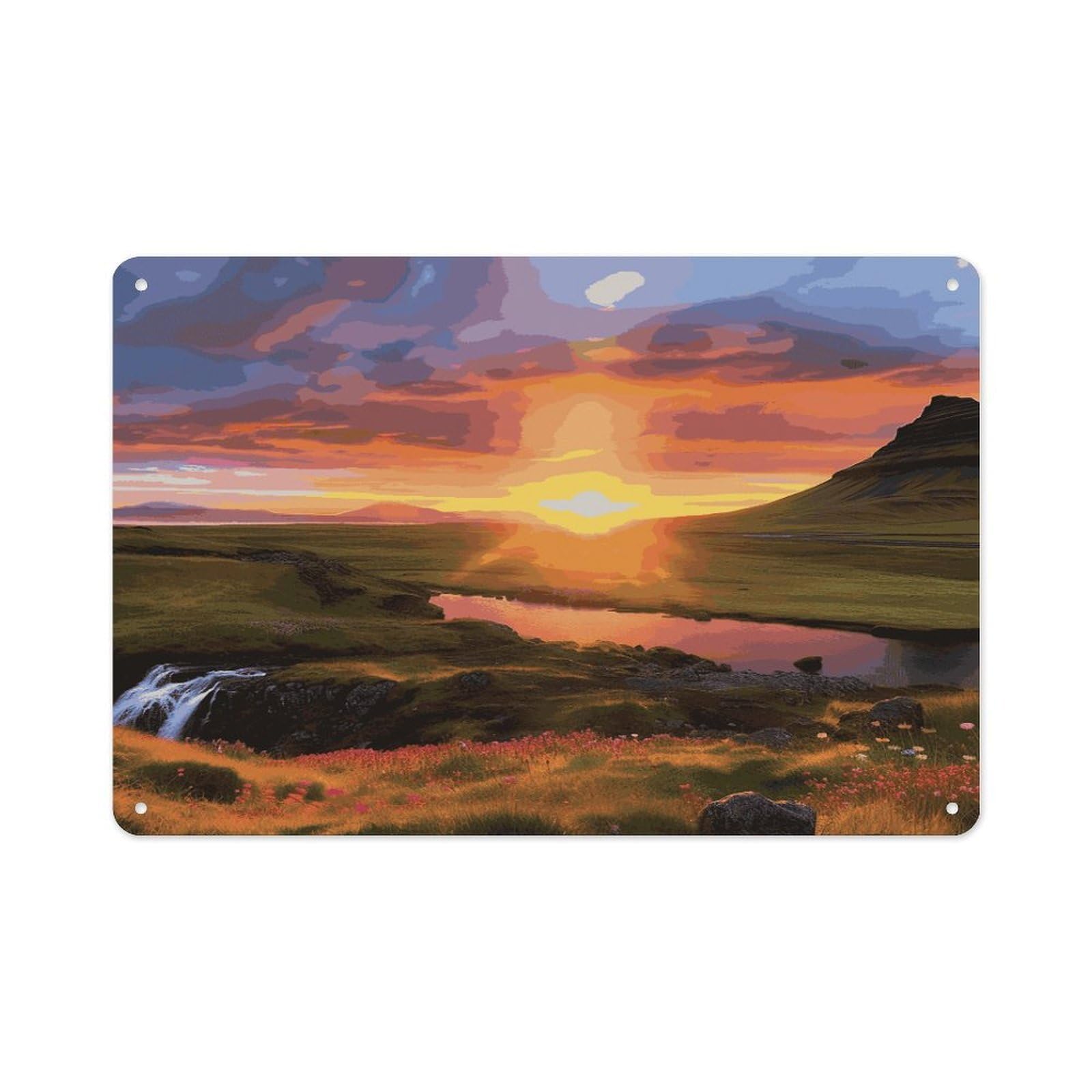 Btcowzrv Style Iceland Sunset Metal Sign 7.9 X 11.8 Inch, Aluminum Sign Wall Art Decor Easy To Install, Decorative Plaque For Home Bar Kitchen Pub Shop Garage