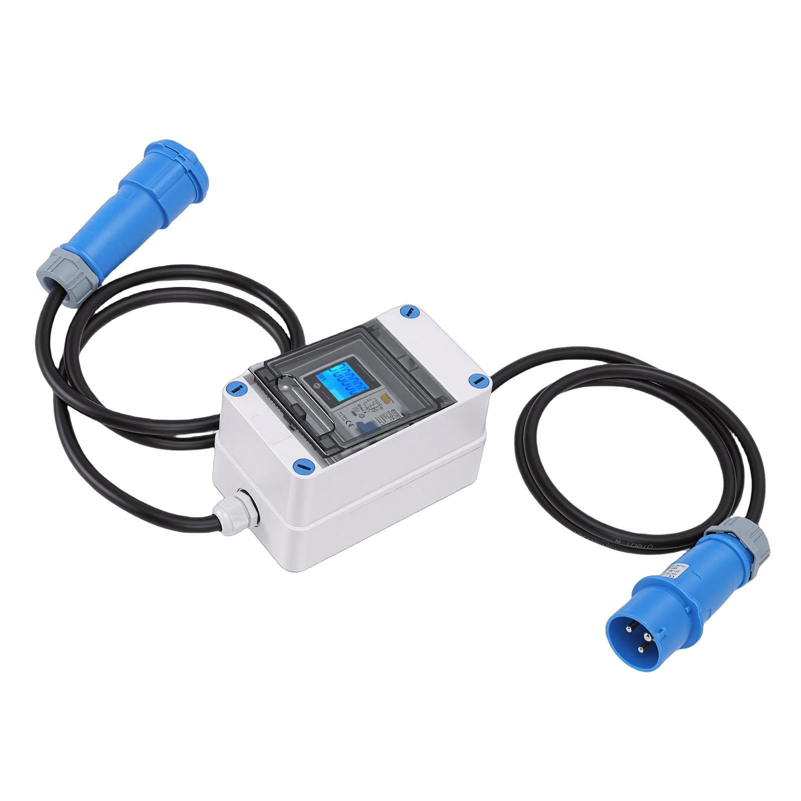 Contatore Elettrico Digitale Mobile 16A con Spina CEE e Protezione Dalle Perdite 1P+N, Misuratore KWH Intermedio Impermeabile IP67, Display LCD Retroilluminato, per, Campeggio,