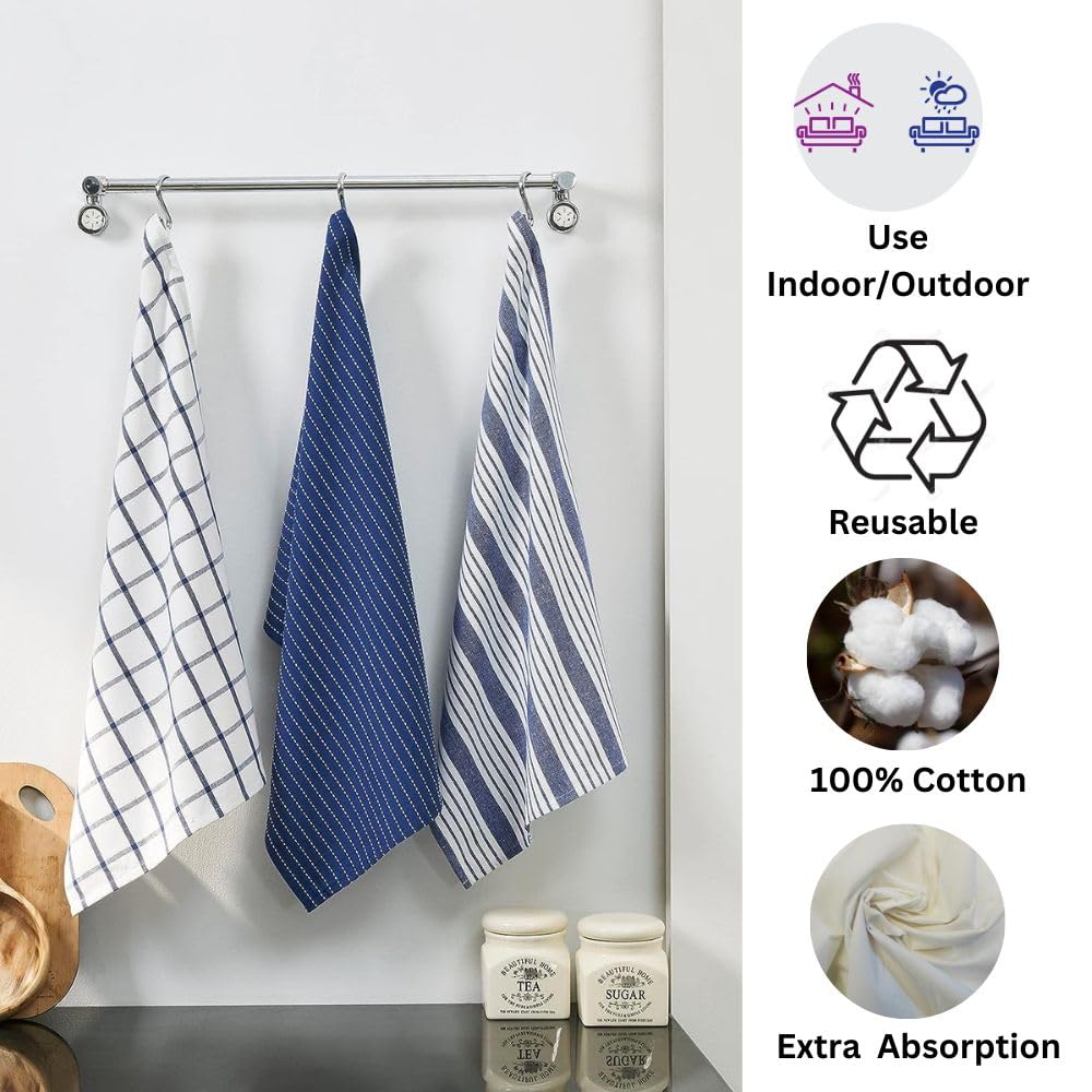 Penguin Home Set of 3 100% Cotton Kitchen Towels, Eco Friendly Sustainable Tea Towels Stylish with Different Pattern, Size - Image 2