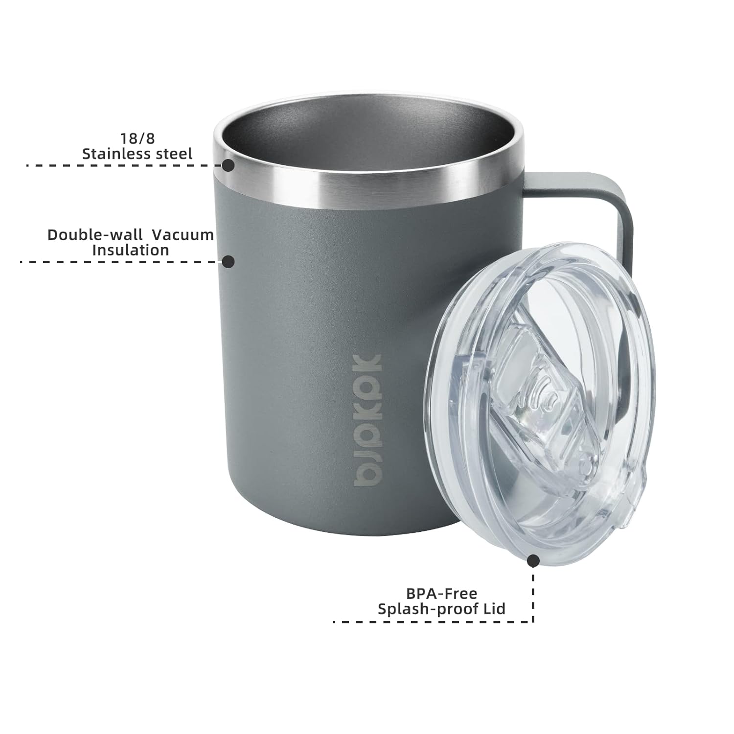 BJPKPK 2 pcs Insulated Coffee Mug, 14oz Insulated Tumbler with Lid, Stainless Steel Coffee Cups with Splash Proof Lid-Gray - Image 2