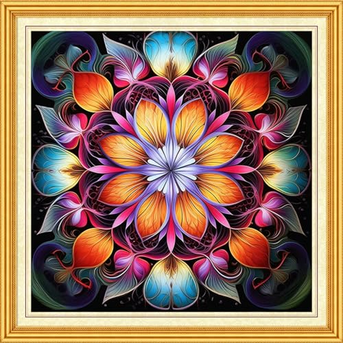 Image of DMCVIVR Stamped Cross Stitch Kits for Beginners Adults Needlepoint Kits for Beginners Embroidery Kits for Adults Crossstitch Kit for Beginners 11CT-Magic Mandala 18x18 inch, ArtKits11