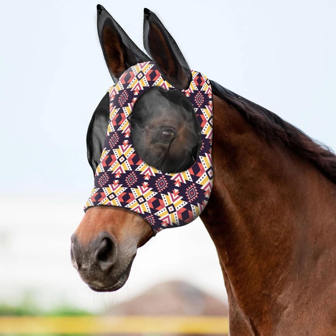 Elegante máscara de mosca de caballo con orejas: malla suave y transpirable, protección UV, divertido estampado floral para comodidad y protección durante todo el año.