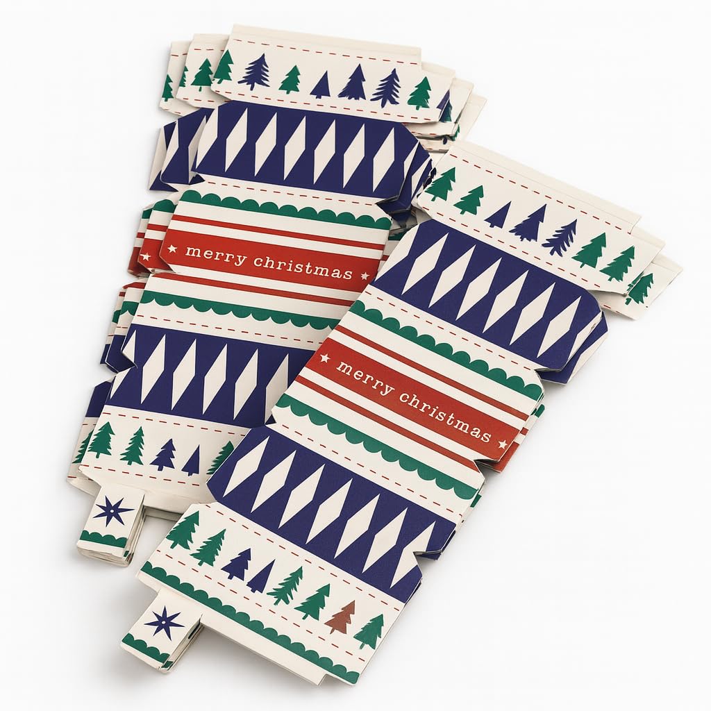 Quickdraw Make & Fill Your Own Christmas Cracker Kit – Pack of 6 Christmas Crackers with Hats, Jokes & Ribbons – DIY Arts & Crafts Activity – 35cm Long – Add Your Own Gifts (Blue & Green Trees)