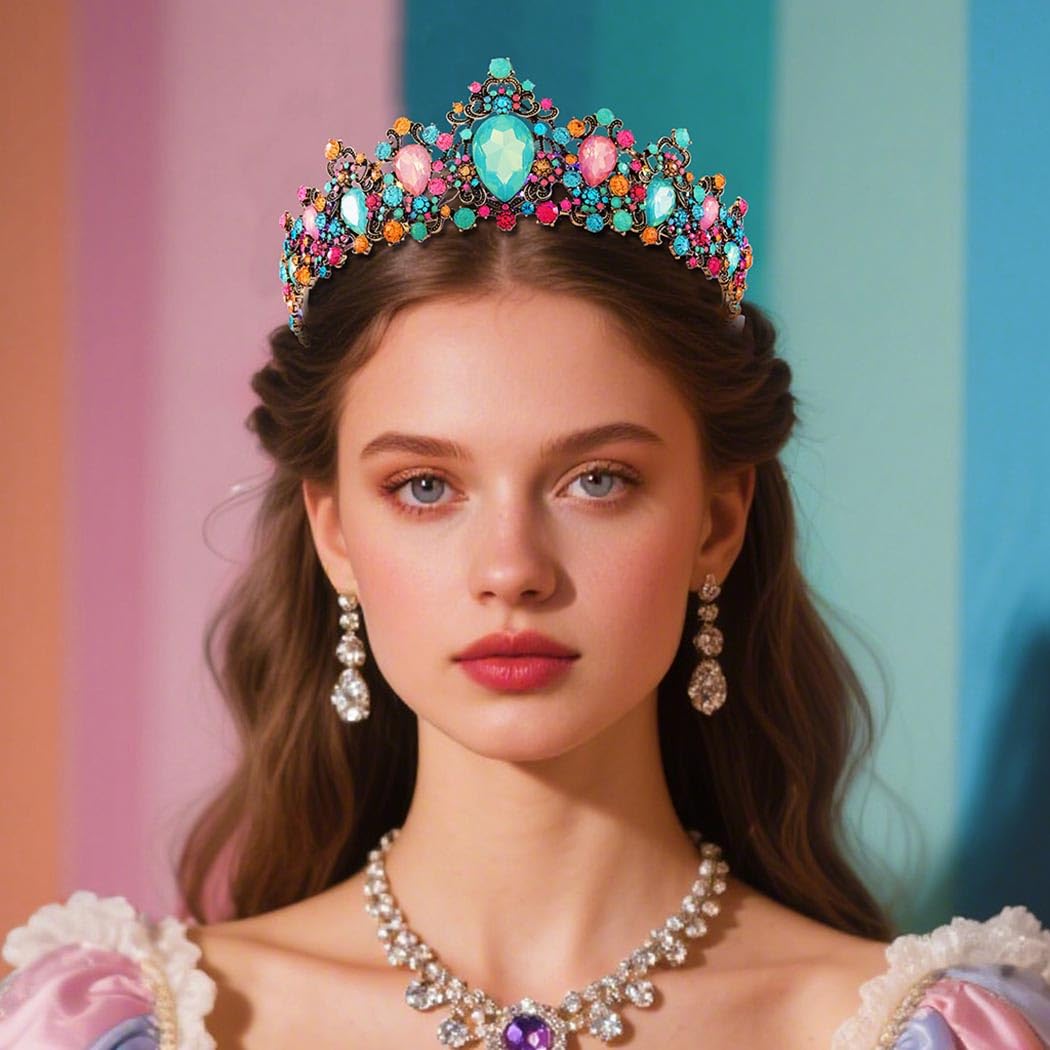 Yean Light Up Baroque Crown Rhinestone Tiara Led Queen Crowns for Women (Multicolored, One Size) - Image 6