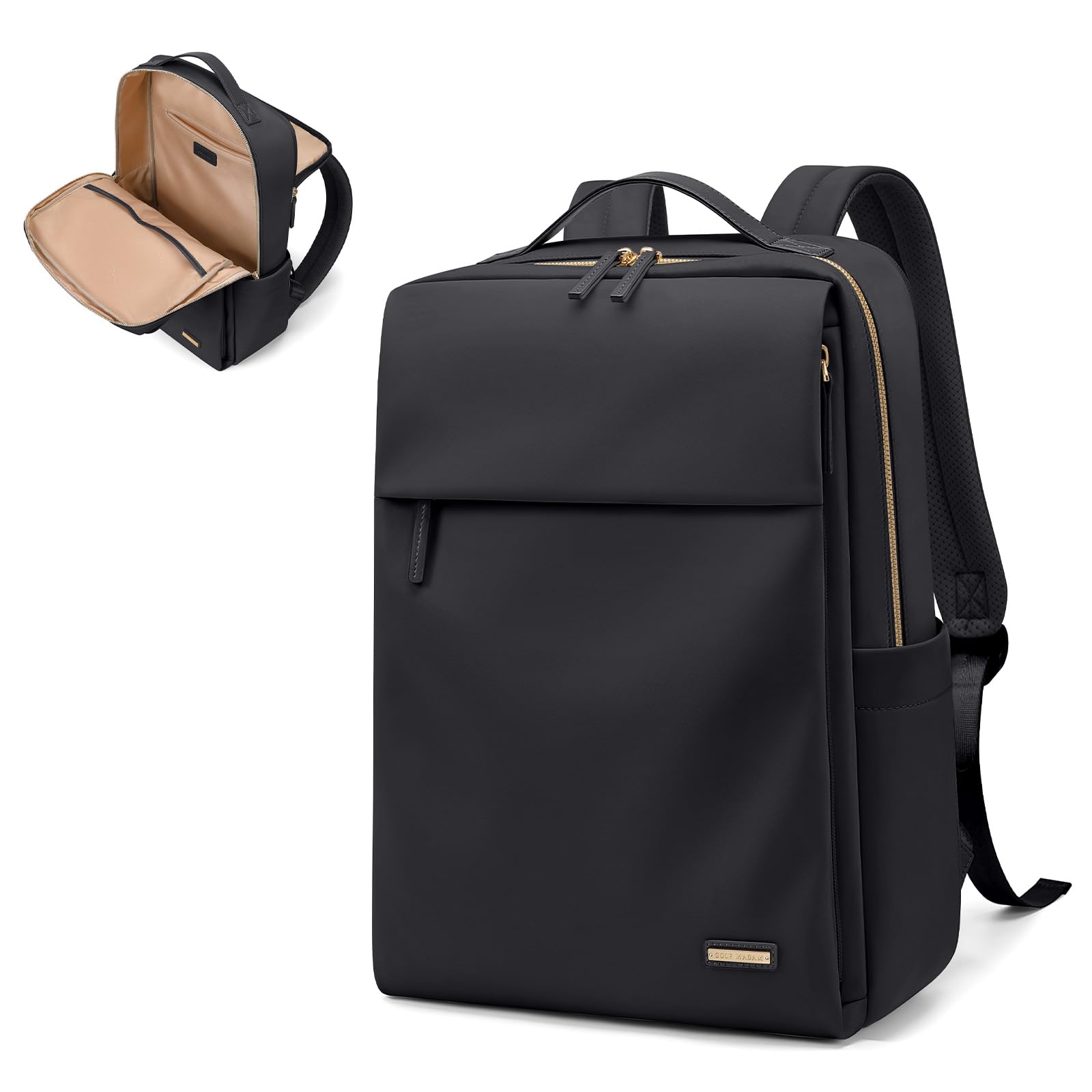 GOLF SUPAGS Mochila de Viaje para Portátil de Mujer de 15,6 Pulgadas, Aprobado por la Compañía Aérea de Mochila de Informal Multifuncional para Trabajo, Universidad y Viajes (Negro)