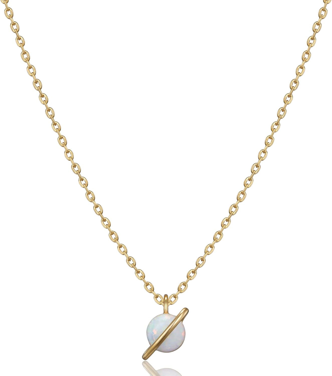 18K Gold Plated Opal Saturn Necklace for Women, Planet Pendant, Celestial Gift