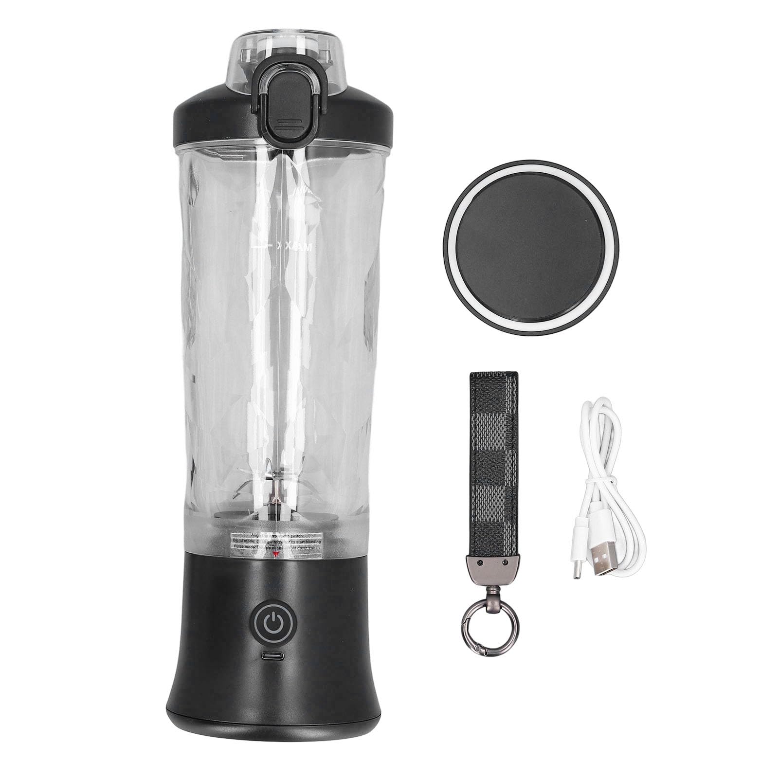 Mixerflasche 600ml, 150W 18000 U/Min USB Wiederaufladbar Mini-Juicer Tasse, Elektrischer Fruchtsaftmixer, Tragbarer Reisemixer mit Edelstahlblättern, Schwarz