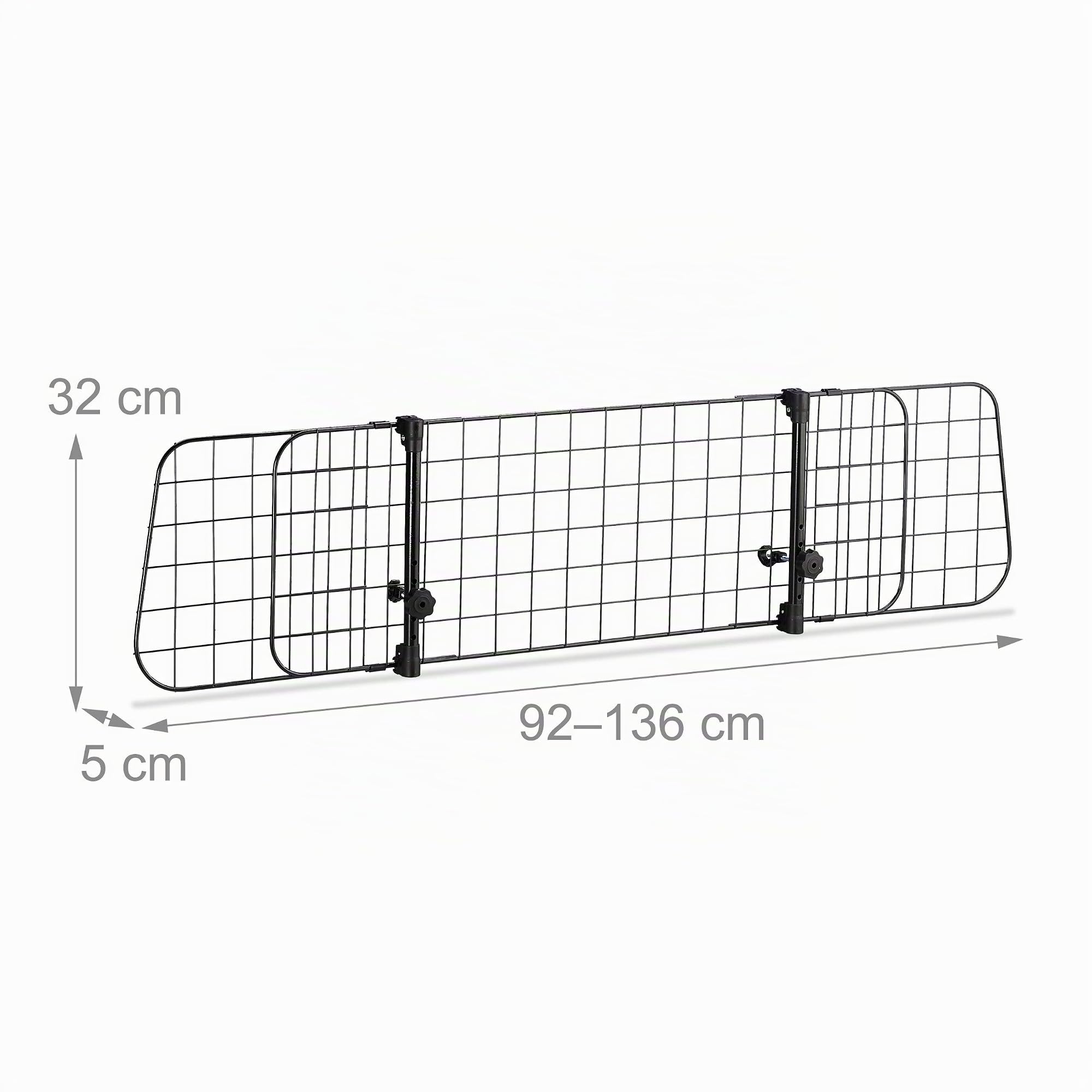Relaxdays Grille de séparation pour Chien Voiture, barrière Universelle, Largeur réglable, H x L 32 x 92-136 cm, Noir