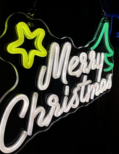 Miniatura 5 de Hiwee - Letrero de luz de neón de Navidad regulable para decoración de pared ventana 158 x 95 pulgadas letrero de neón con luz USB árbol de Navidad