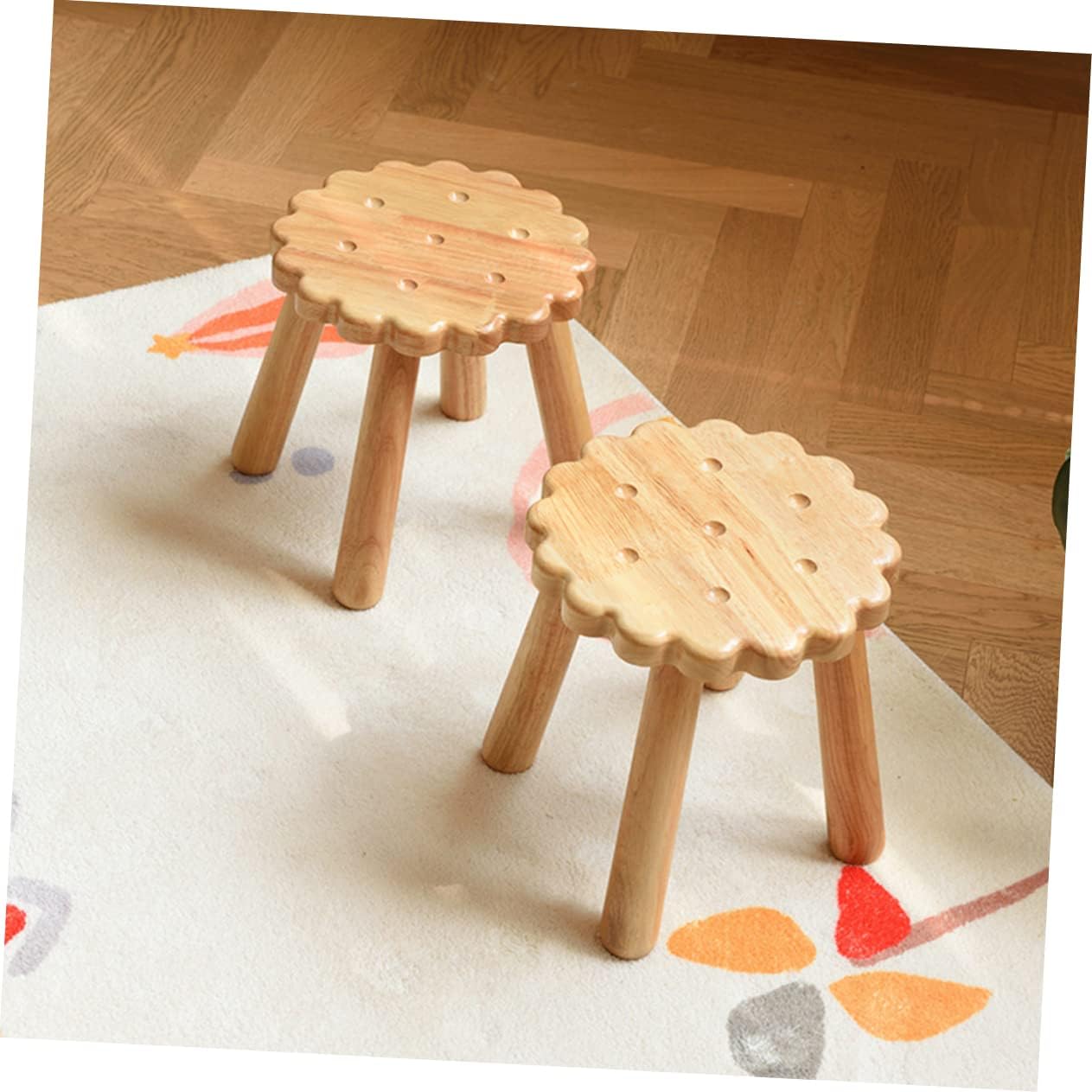VOSAREA Wooden Stool Biscuit Shape for Boys and Girls Sturdy Footstool for Kitchen Outdoor Use Adorable Helper Seat Compact Design for Easy Storage for Living Room and Bedroom