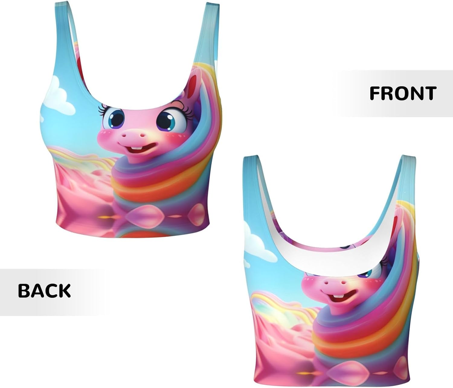 Cute Unicorn Printed Women's Sports Vest, Suitable for Yoga, Pilates and Fitness Training -