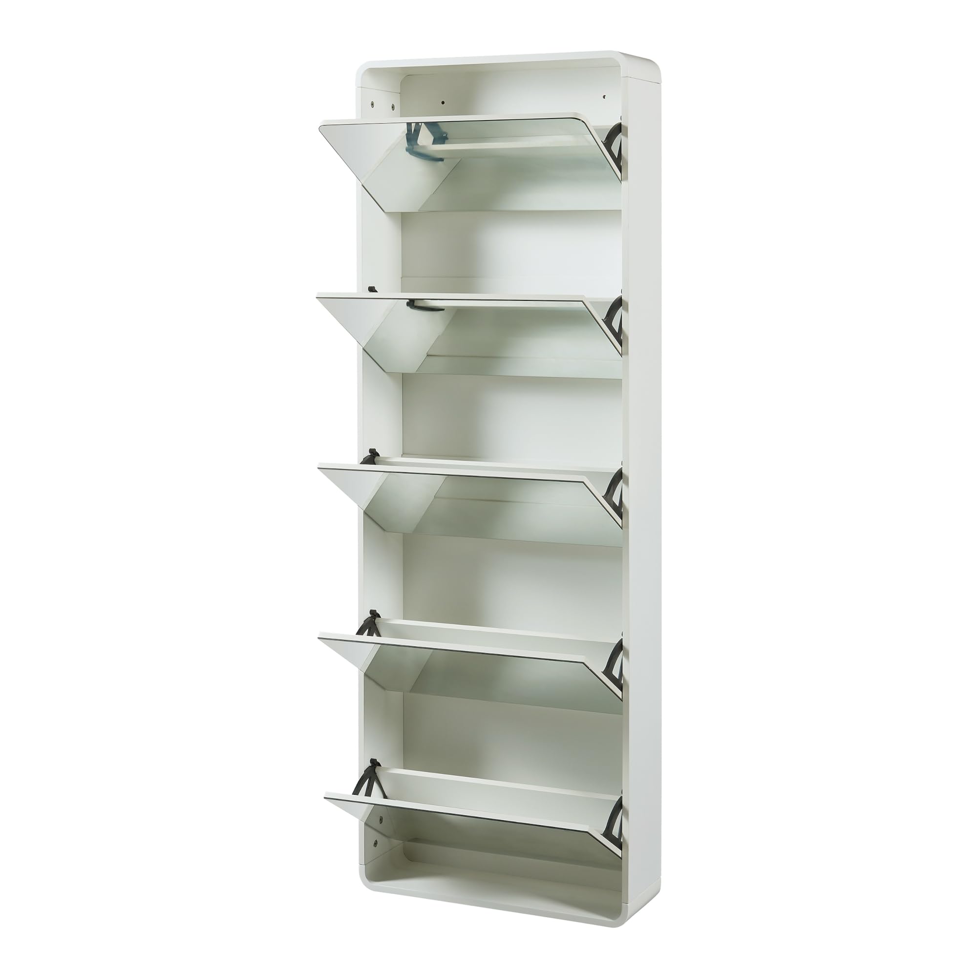 [en.casa] Armario Zapatero Aure con 5 Puertas Abatibles y Compartimentos Zapatero con Espejo para Entrada Recibidor Pasillo Vestidor 180 x 63 x 20 cm - Blanco