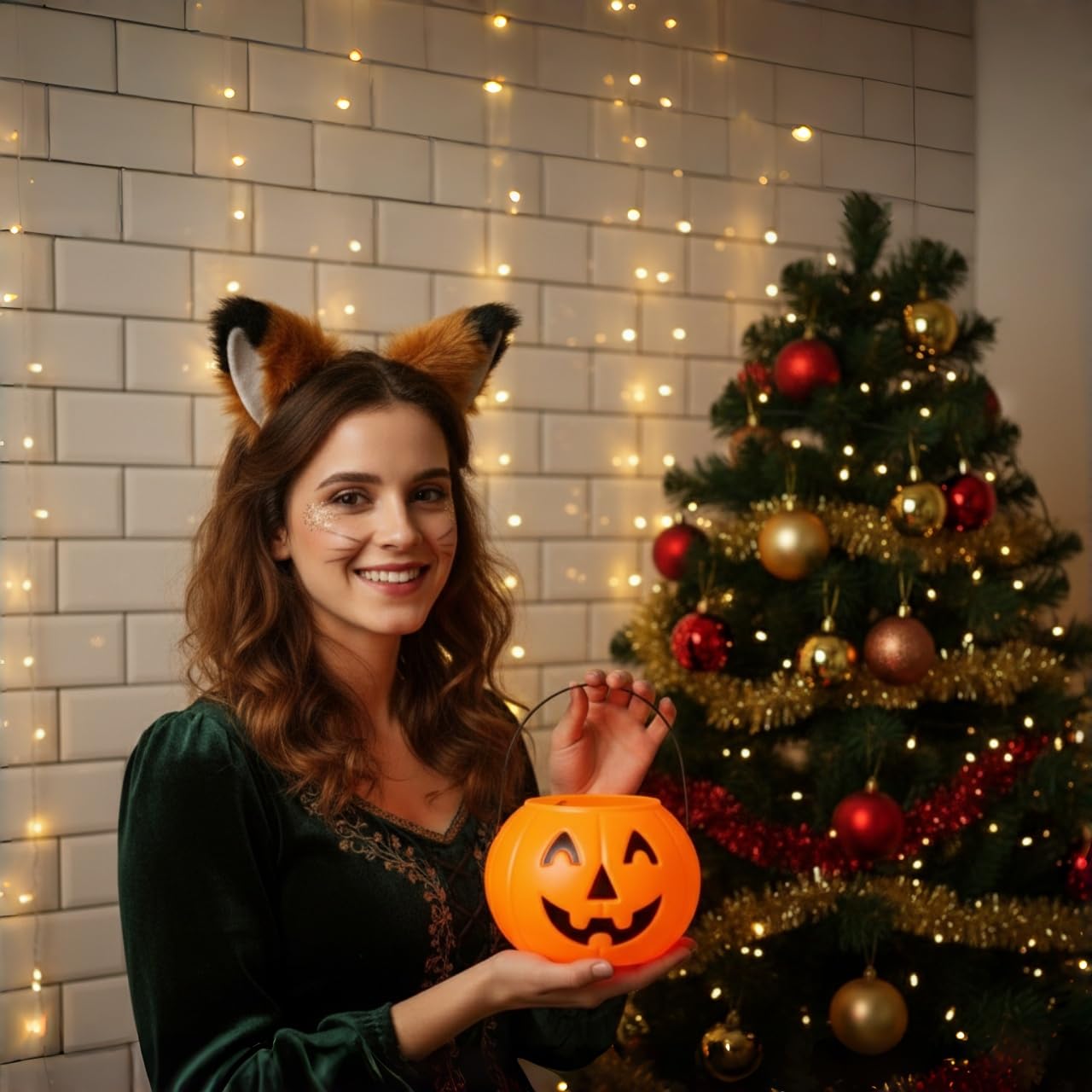 Lot de 2 Serre-Têtes à Oreilles de Renard en Peluche Fournie, Joli Sceau à Cheveux à Oreilles d’Animal, Accessoire de Déguisement Cosplay Renard pour Halloween