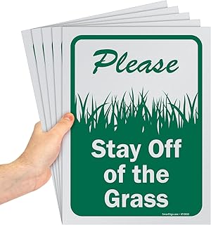 SmartSign (Pack of 5) 12 x 9 inch “Please Stay Off The Grass†Sign, Screen Printed, 10 mil Polystyrene Plastic, Green and White