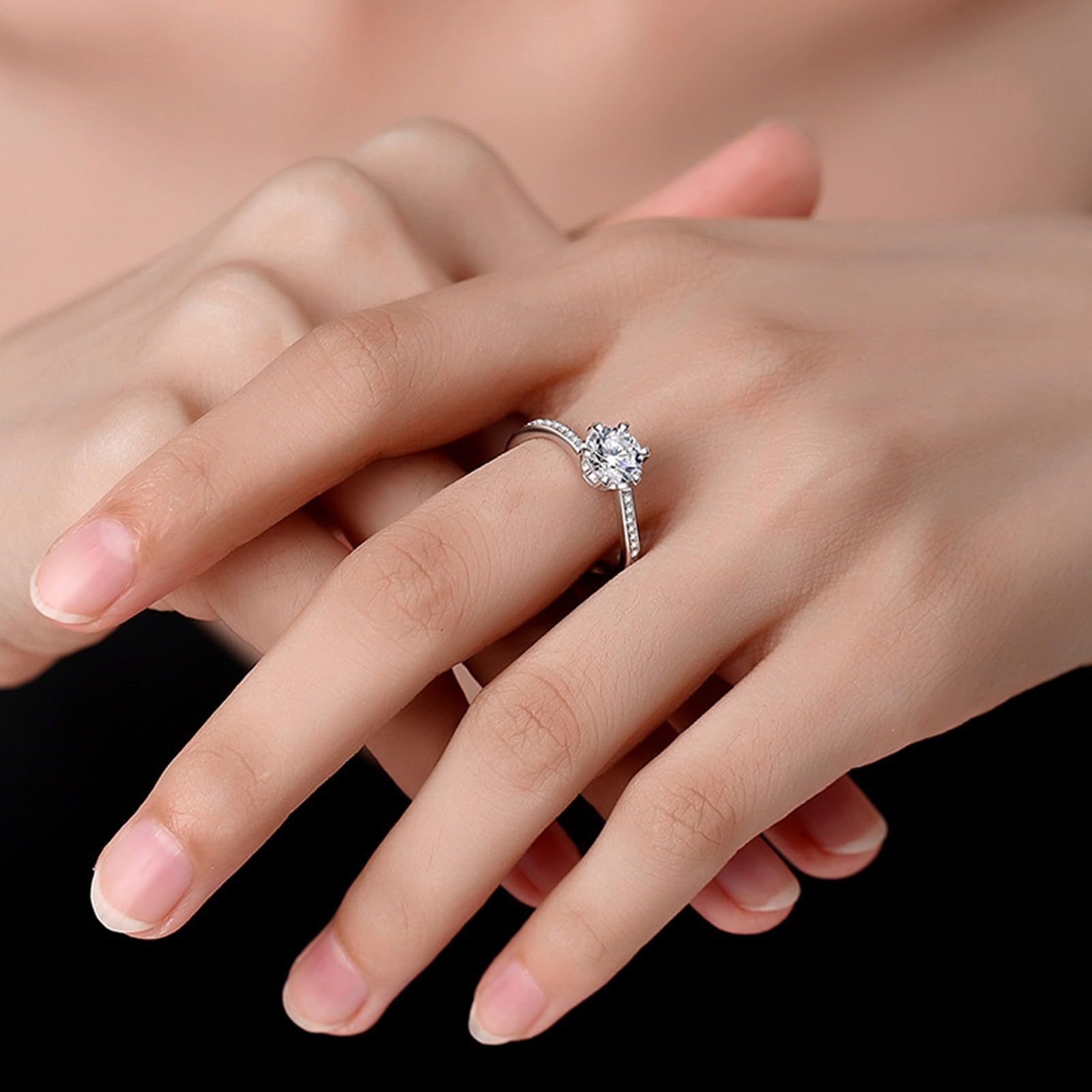 Platino Pt950 - Anello da donna, 6,5 mm, moissanite bianco, 1 carati, misura 57 (18,1)