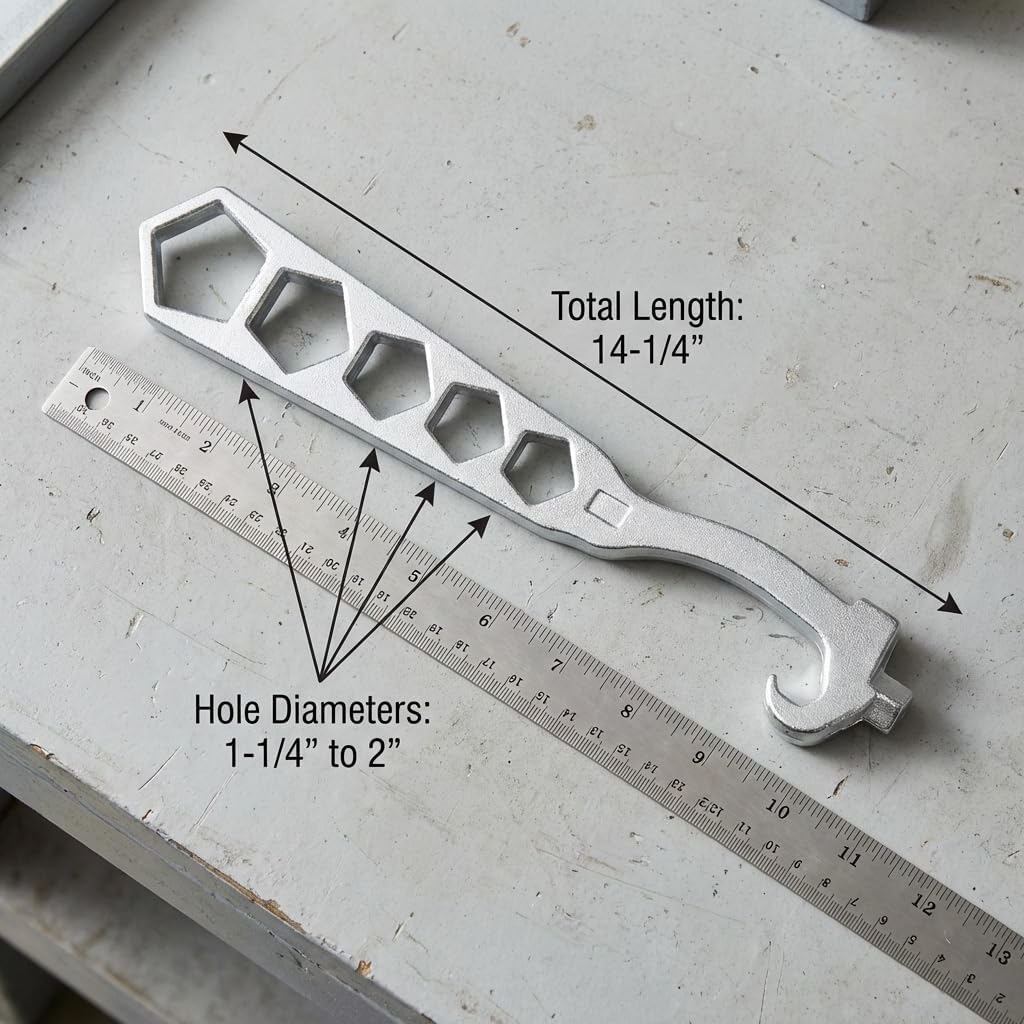 QWORK 5-Hole Fire Hydrant Wrench 14-1/4", Galvanized Iron Construction – Fits Standard Pentagon Nuts for Outdoor Firefighting, Utility Work & Maintenance