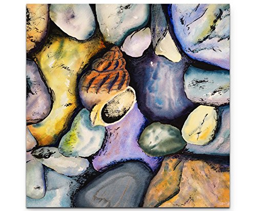 Paul Sinus Art Tableau imprimé sur toile tendue Motif coquillage avec galets, 60x60cm