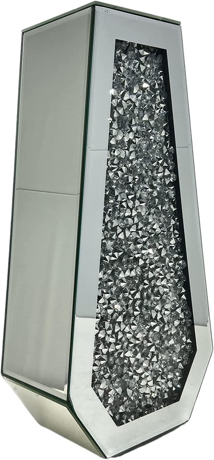 Segoy Silver Large 40Cm Sparkle Diamond Crushed Crystal Sparkly Mirrored Floor Vase Cuffin Shape