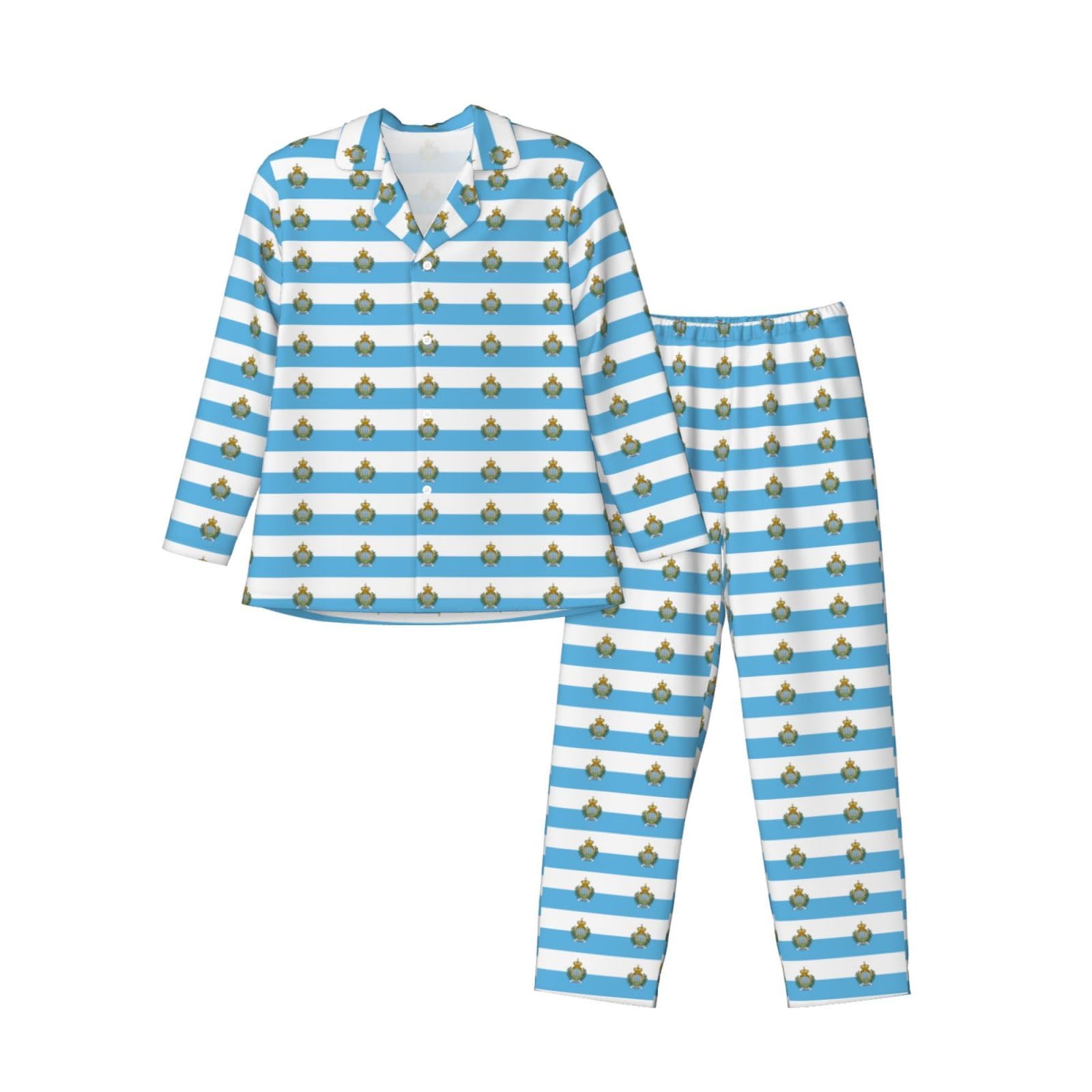 Bandiera di San Marino Stampa Uomo Manica Lunga Pigiama Set Due Pezzi Vestito Traspirante Accogliente Weekend Loungewear