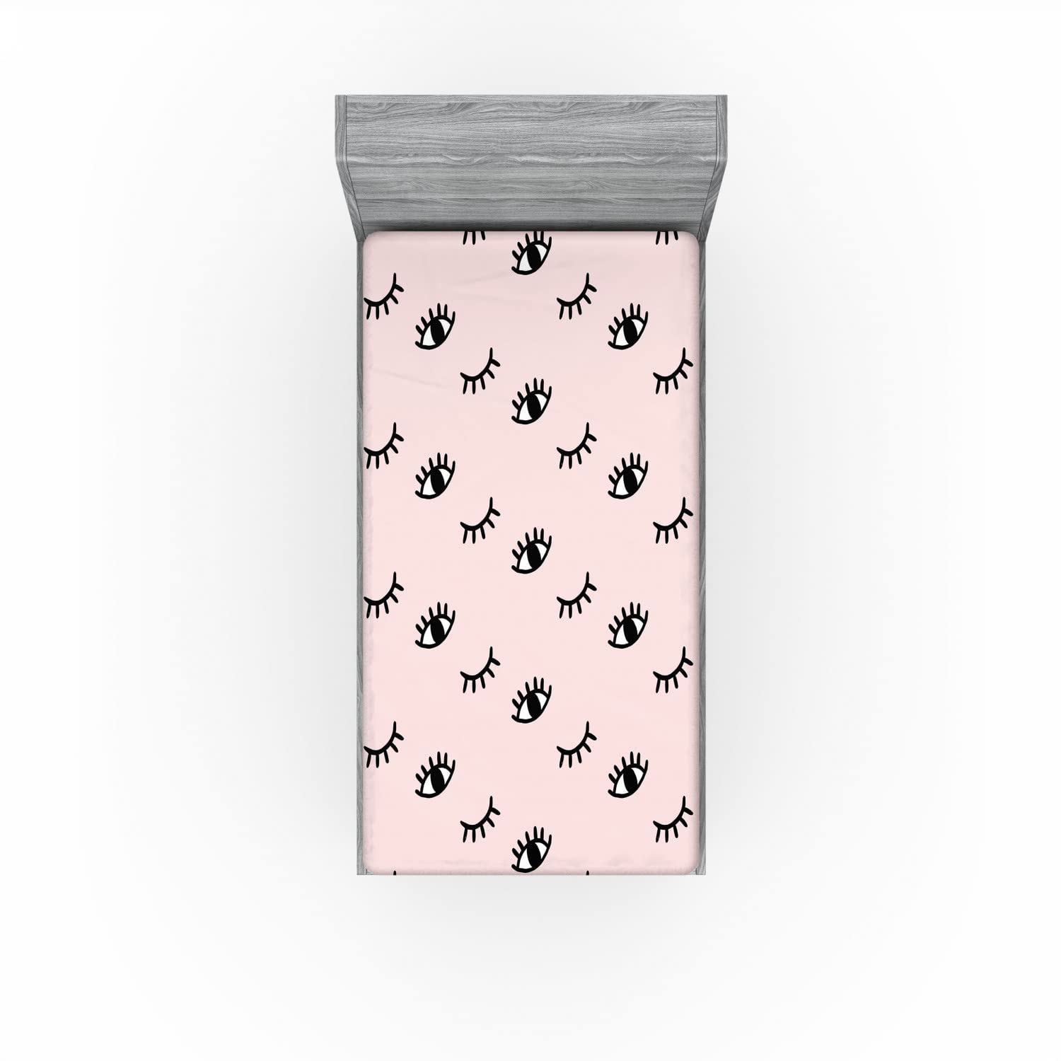 Ambesonne Eyelash 2 Pack Fitted Sheet, Doodle Design, Bed Cover All-Round Elastic Deep Pockets 2 Pieces, Package Contains 2 Twin Size Fitted Sheets, Rose Black