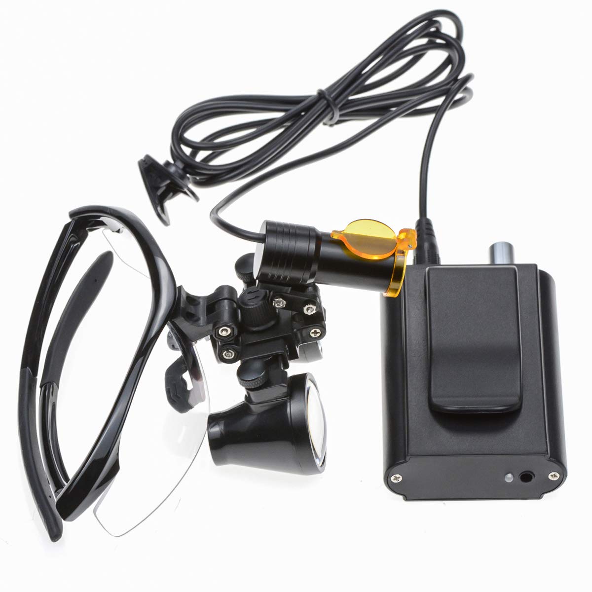 Mike Dental 008 Loupes jumelles chirurgicales Noir 2,5 x 420 mm + lampe frontale LED portable 5 W avec clip lampe frontale avec filtre + boîte en aluminium