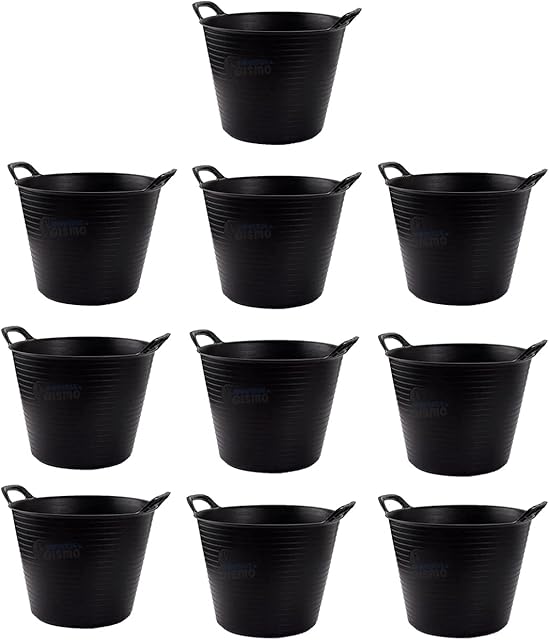 42 Litre Black Heavy Duty Large Flexi Tub Rubble Container Garden Home Flexible Plastic Storage Bucket (Pack of 10 Flexi Tubs)