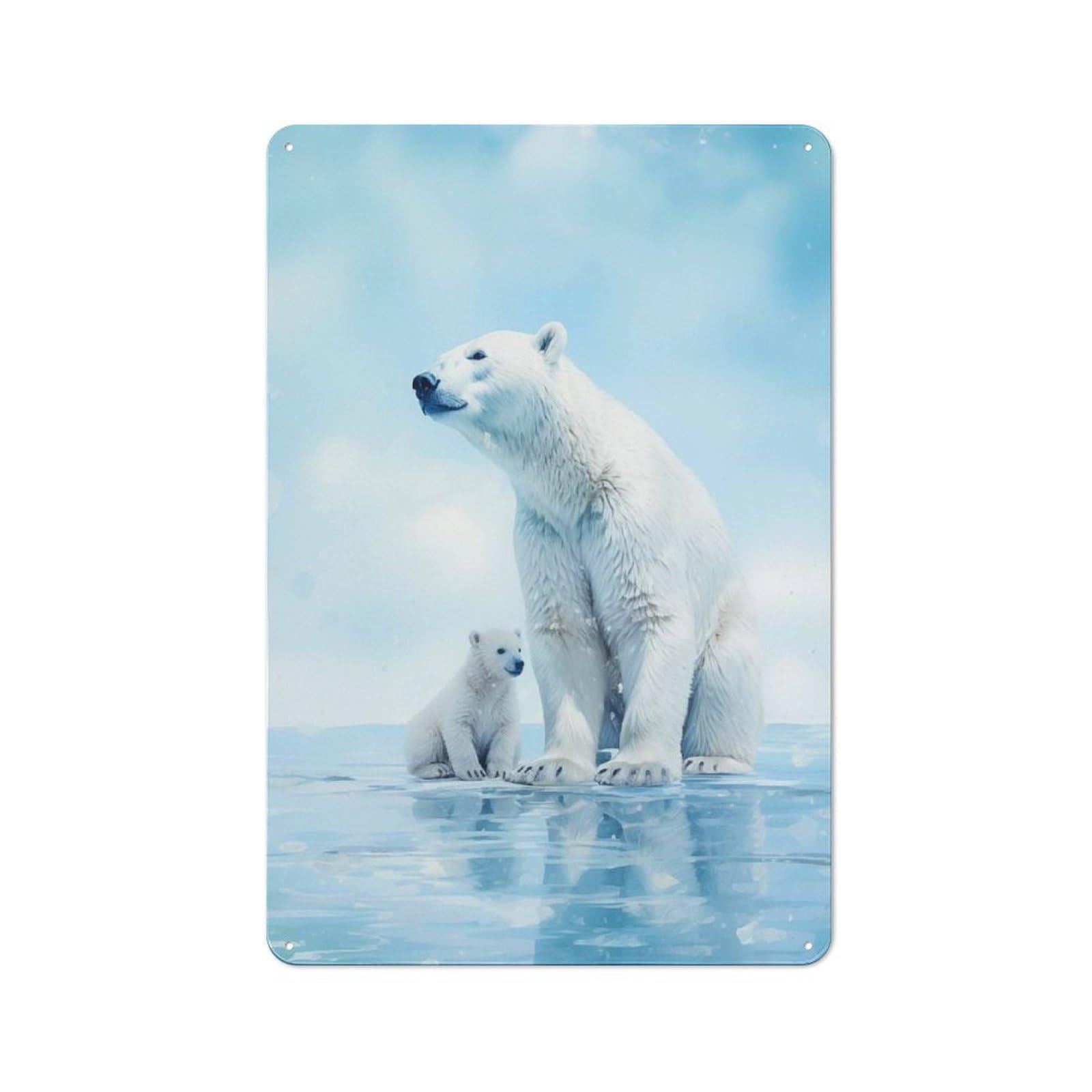 Polar Bear with Cub Industrial Metal Sign 30x20cm, Modern Retro Loft Wall Plaque for Modern Home, Workshop, Office Or Cafe