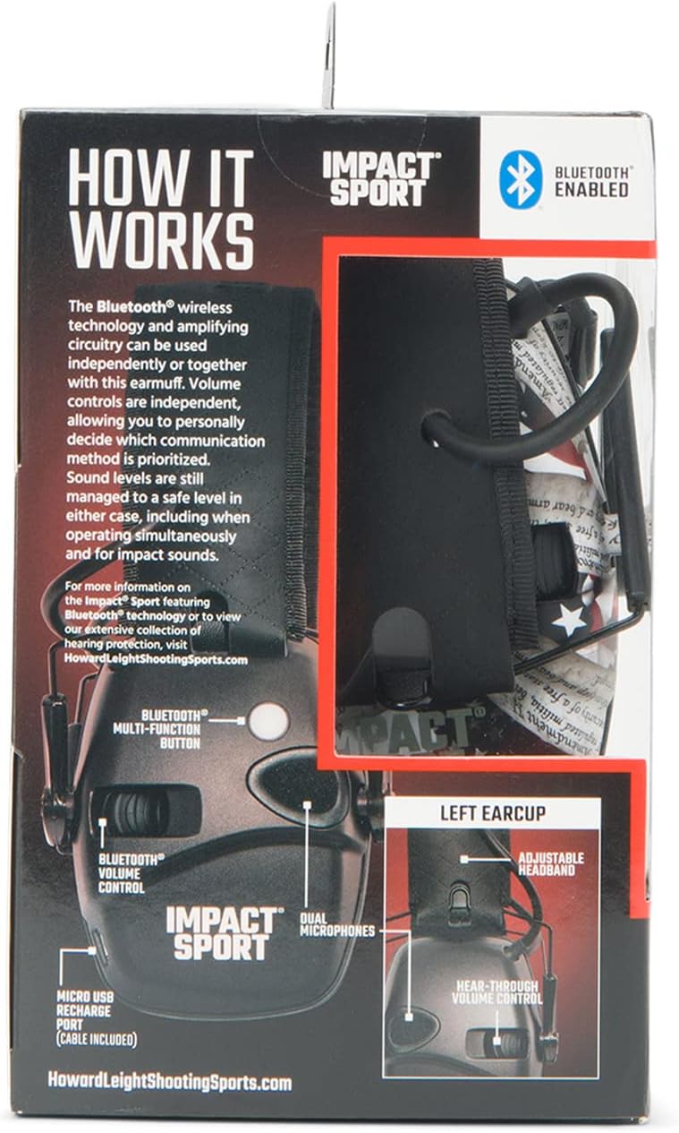 Howard Leight Impact Sport Bluetooth Shooting Earmuff, Black, 21dB Noise Attenuation, Unisex-Youth/Adults - Image 12