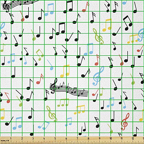 Image of Ambesonne Music Fabric by The Yard, Symbolic Music Notes Joy Vibes Pitch Beat Rhythm Sound Sonic Timbre Design, Stretch Knit Fabric for Clothing Sewing and Arts Crafts, 2 Yards, Black Aqua