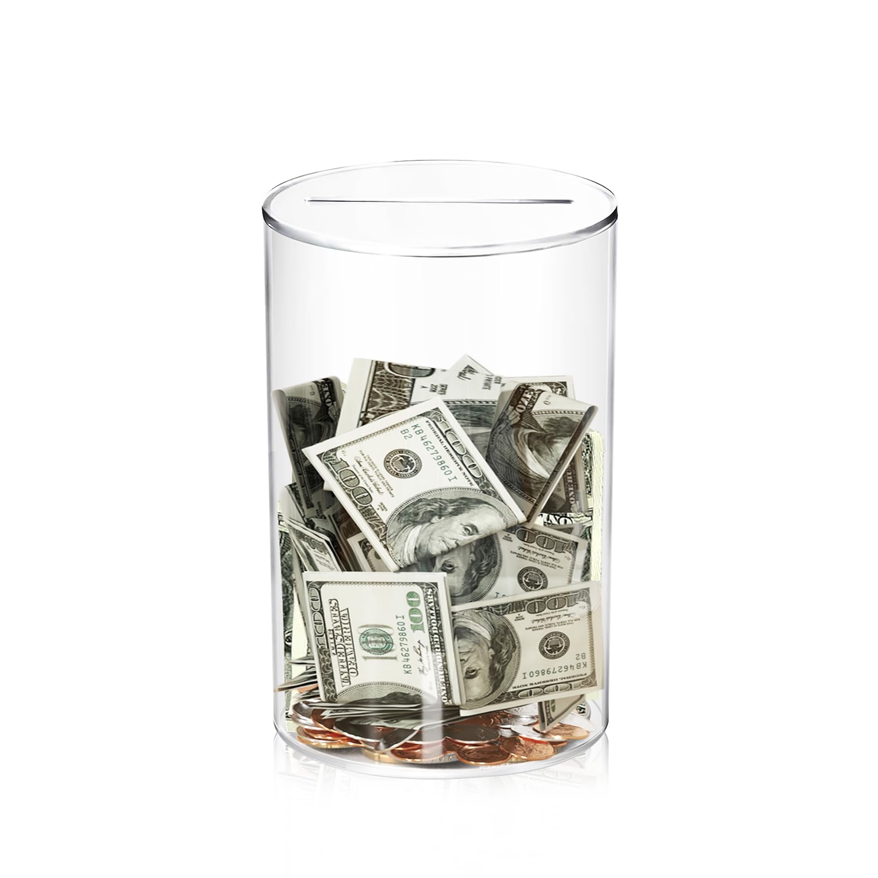 Klmnop Acrylic Piggy Bank, Openable Piggy Bank for Kids with Clear Lid, Repeatable Money Saving Jar, Clear Money Jar for Cash Saving(2.8"×4.5")