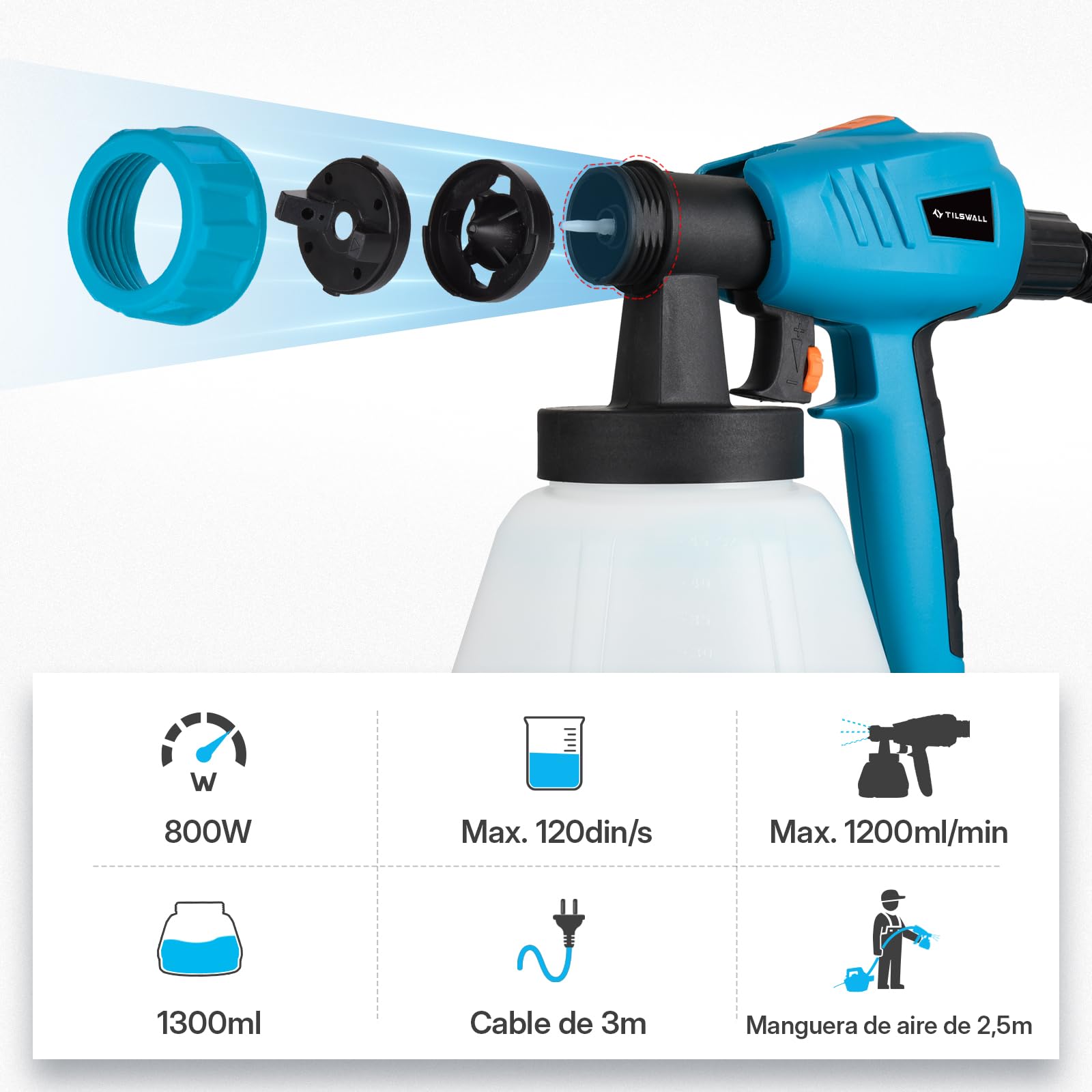 Tilswall 800W Valla Pulverizador de Pintura Pro (Azul Cielo)