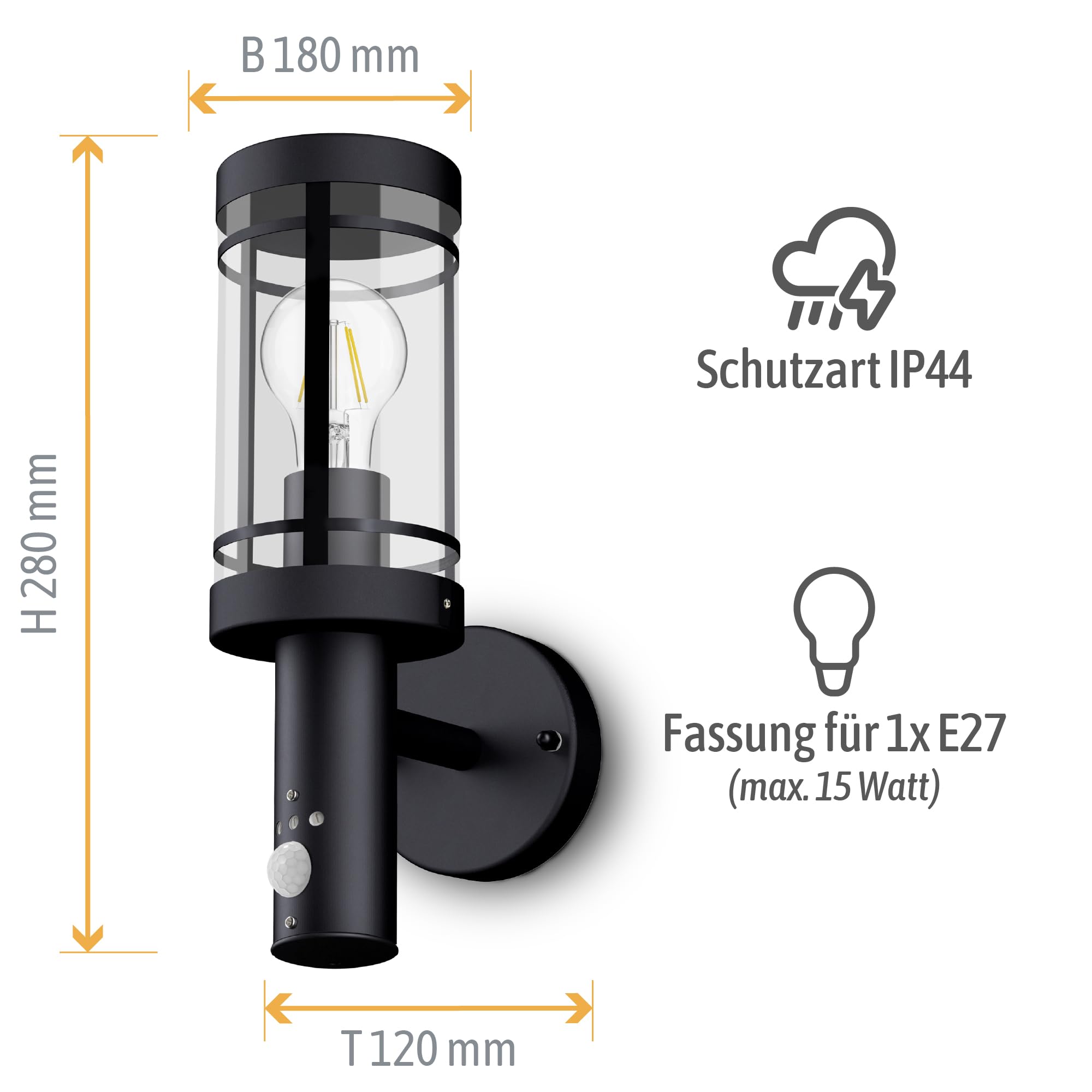 SSC-LUXon 2 Stück MIENTO Wandleuchte Laterne Aussen modern - Wandlampe schwarz wetterfest IP44 Lampenfassung für 1x E27 | Zwei Wandlaternen im Laternen-Design für Hauseingang & Garten - wetterfest IP44, rundum Licht, E27 Fassung, ohne Leuchtmittel