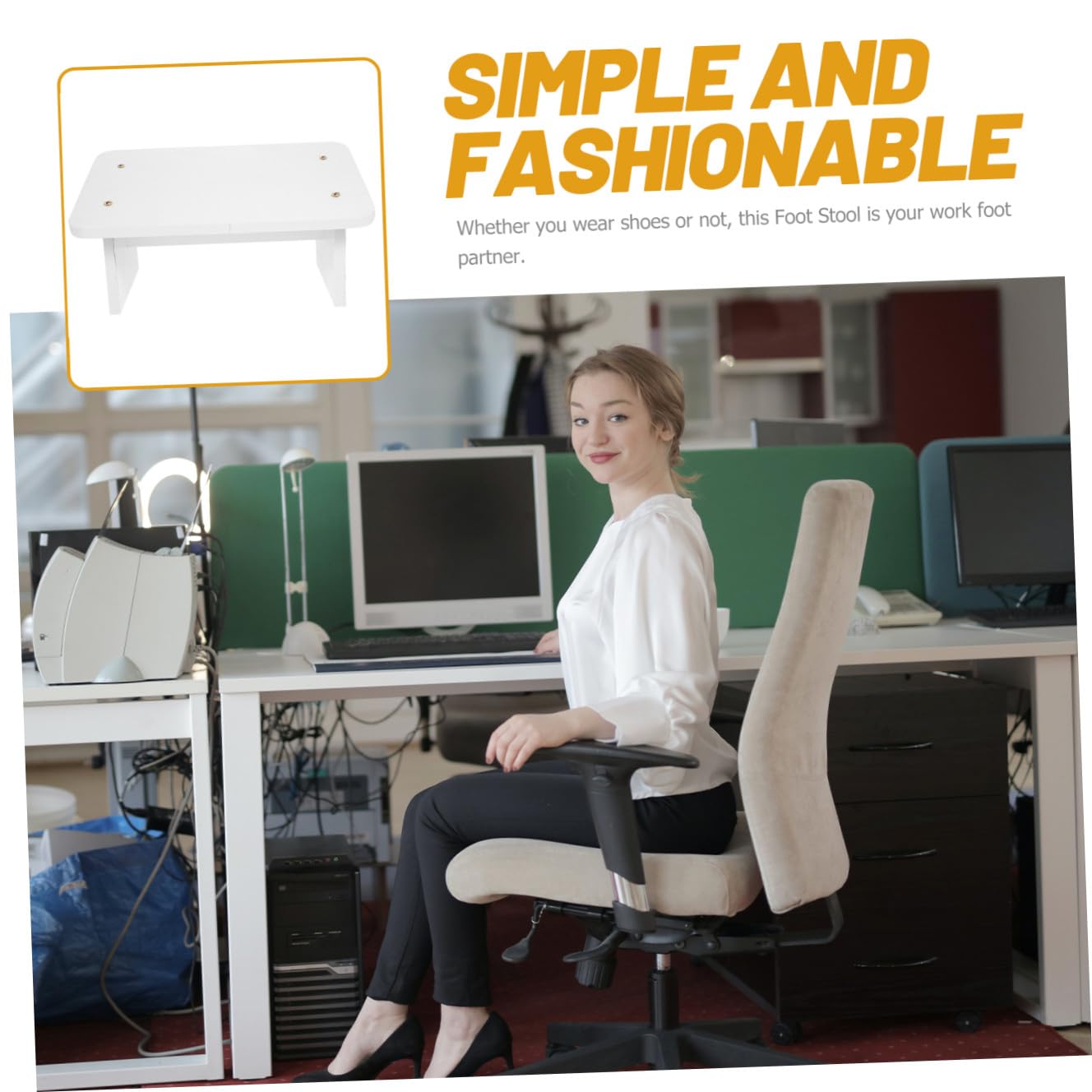 Amosfun Repose-Pieds Antidérapant en Bois 30 Cm Incliné pour Bureau, Tabouret sous Table pour Adultes, Marchepied Ergonomique Blanc Chaud, Accessoire de Confort Travail la Maison