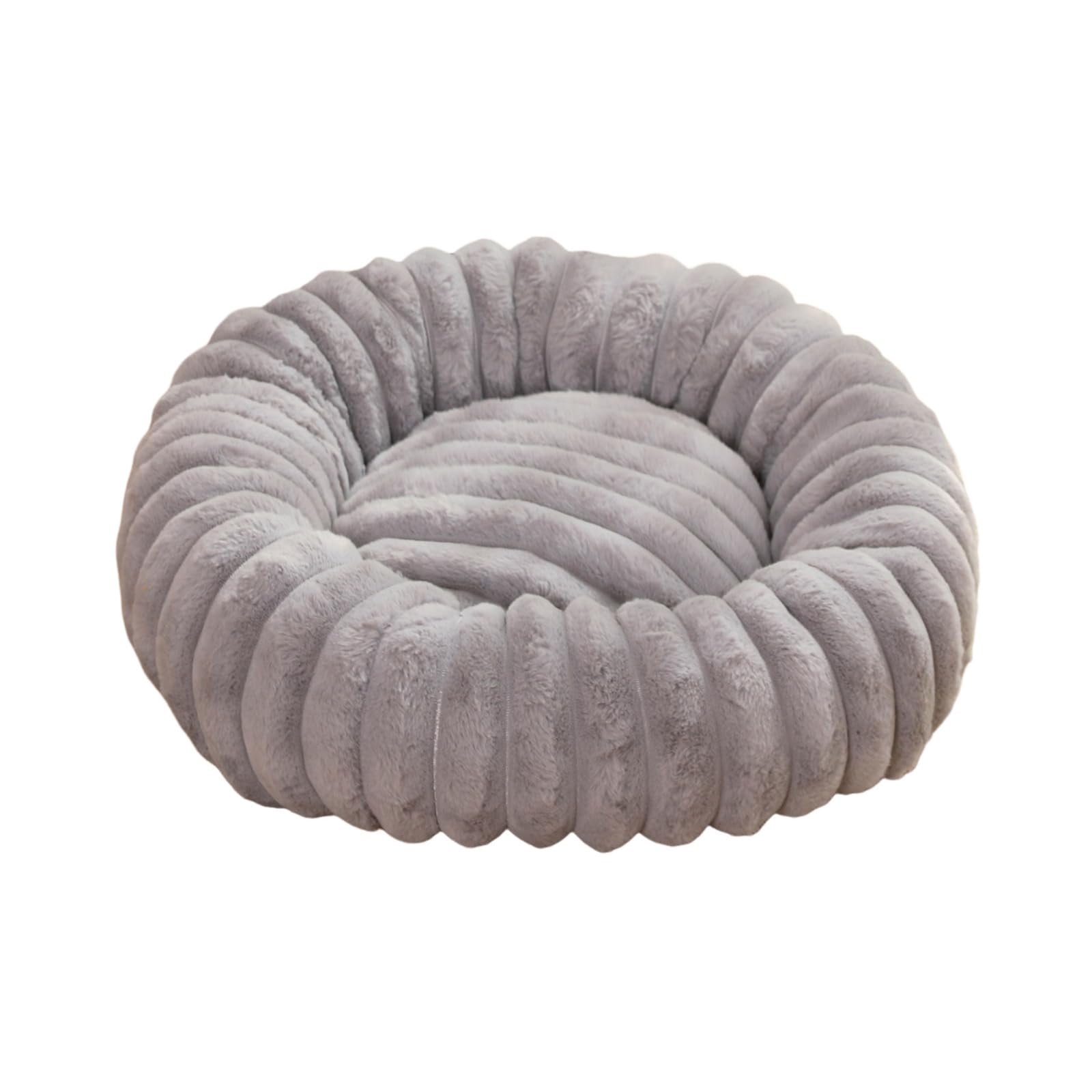 Mateju Plush Donut Pet Bed, Fluffy Pet Cushion Warm Soft Plush Donut Dog Cat Bed for Calming Puppy Kitten Petbed with Non Slip Bottom, Machine Washable (Gray,Diameter 50cm)