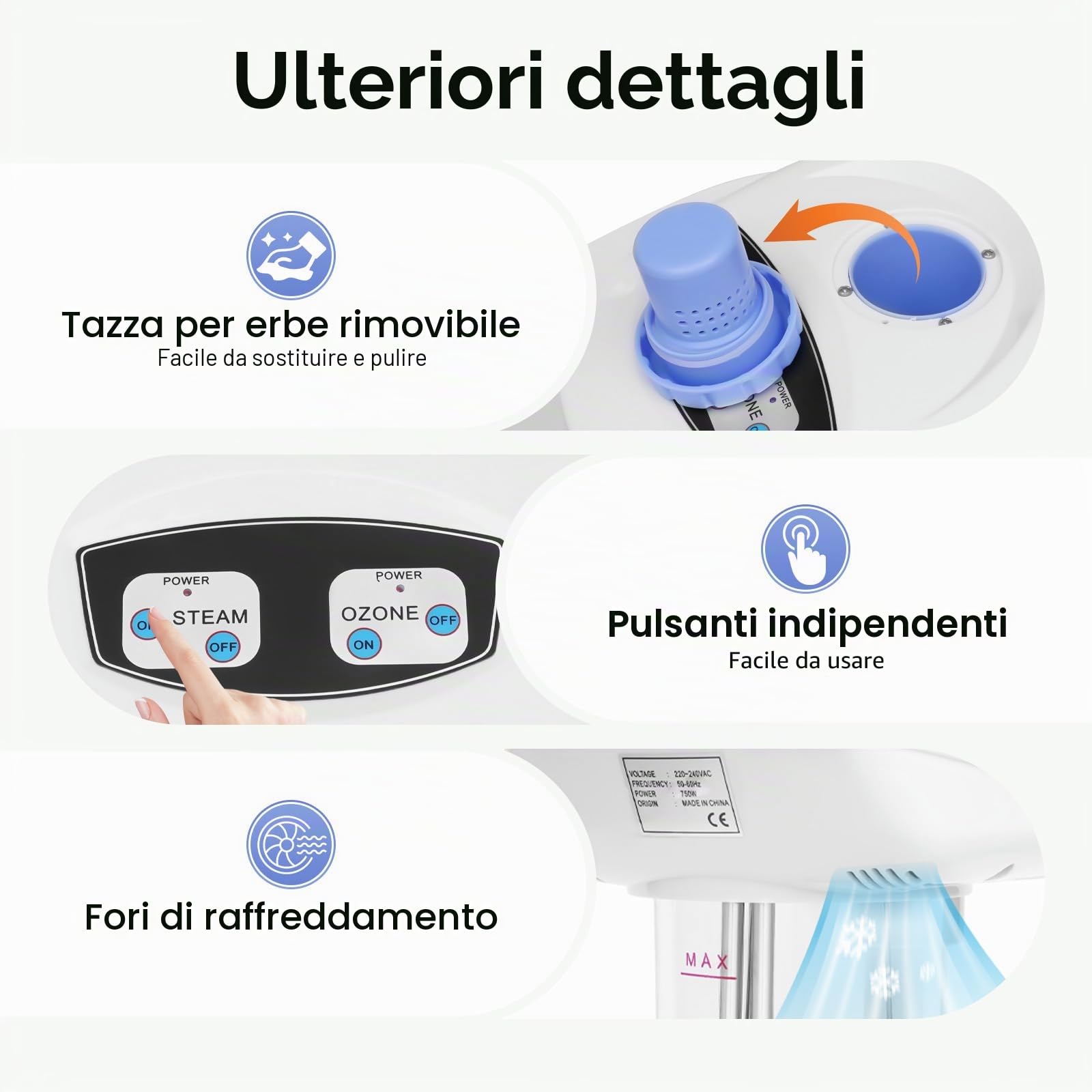 Spray viso vapozone professionale caldo/freddo da 750 W, vapore, sauna facciale, multifunzione con ugello rotante a 360 gradi, nanotecnologia, per salone di bellezza, spa domestica