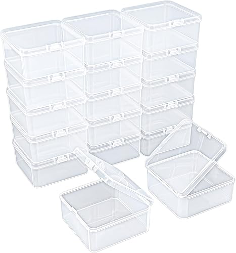 Goodma 17 contenedores cuadrados vacíos de plástico transparente con tapas con bisagras para objetos pequeños y otros proyectos de manualidades