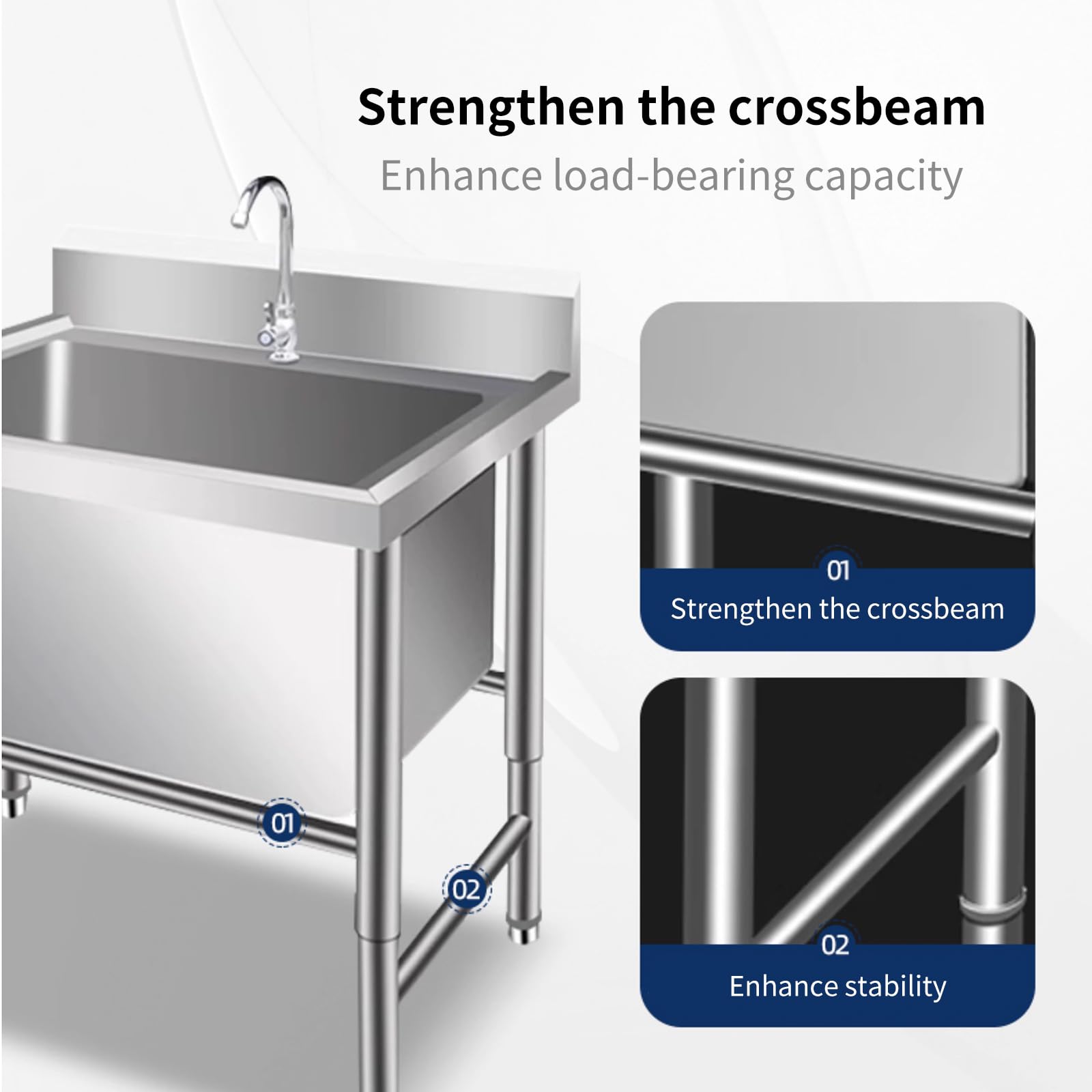 Lavello da cucina in acciaio inox, con rubinetto, lavabo, industriale, per ristorante, cucina, lavanderia, garage (dimensioni: 80 x 60 x 80 cm, profondità 40 cm/31,5 x 23,6 x 31,5 -